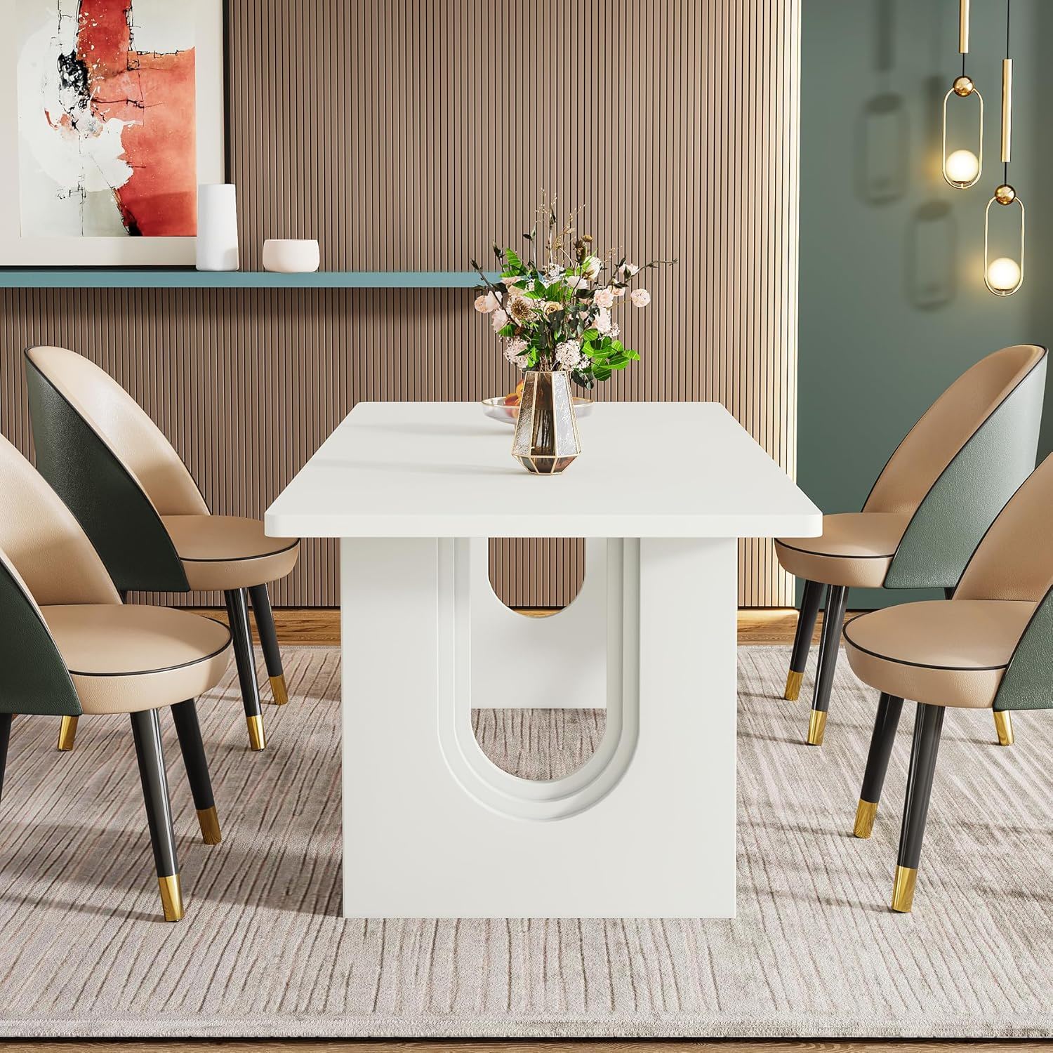 Rectangular Dining Table For 6 - 8 People With Pedestal Base
