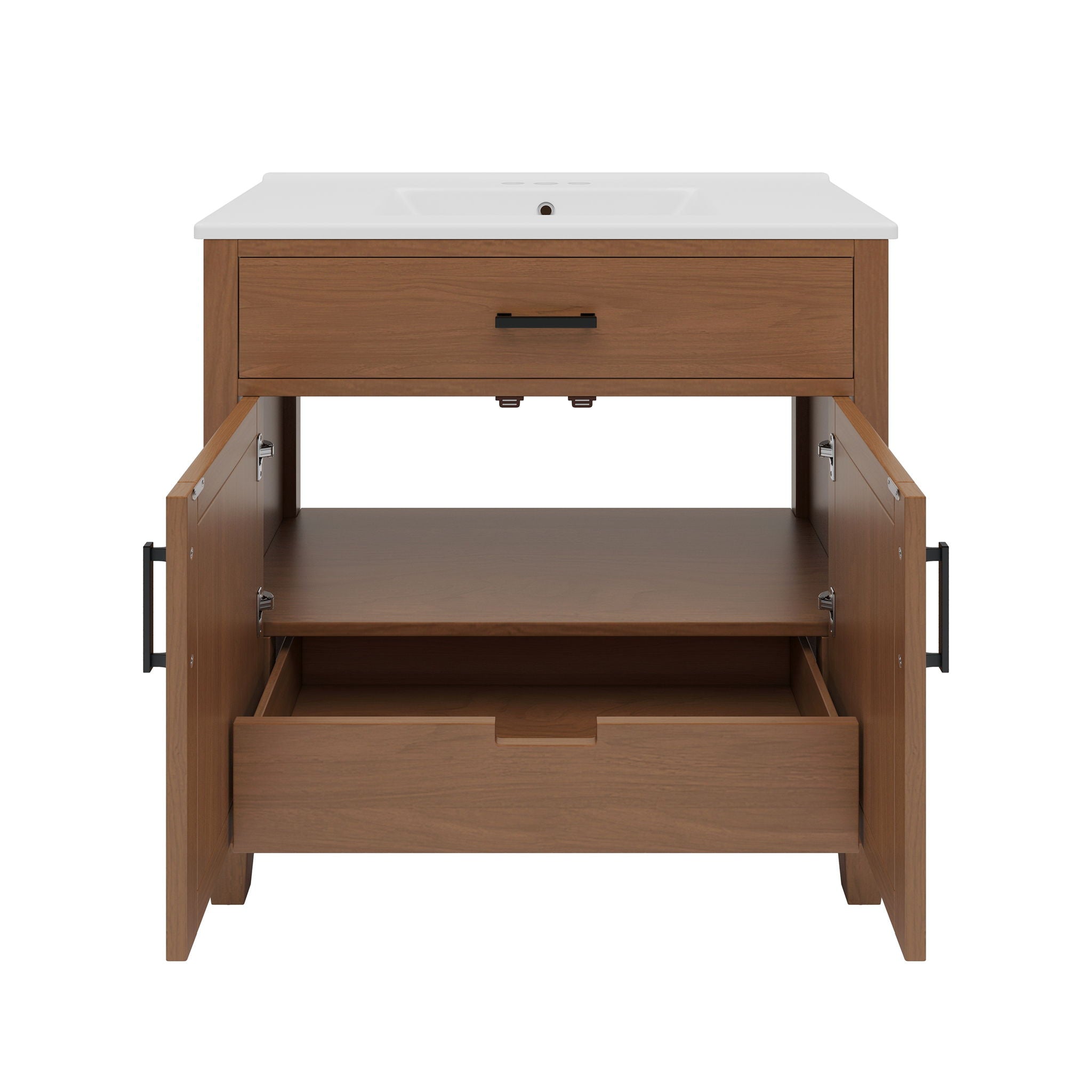 Bathroom Vanity With Ceramic Sink, Modern Free Standing Cabinet With Soft Close Drawers