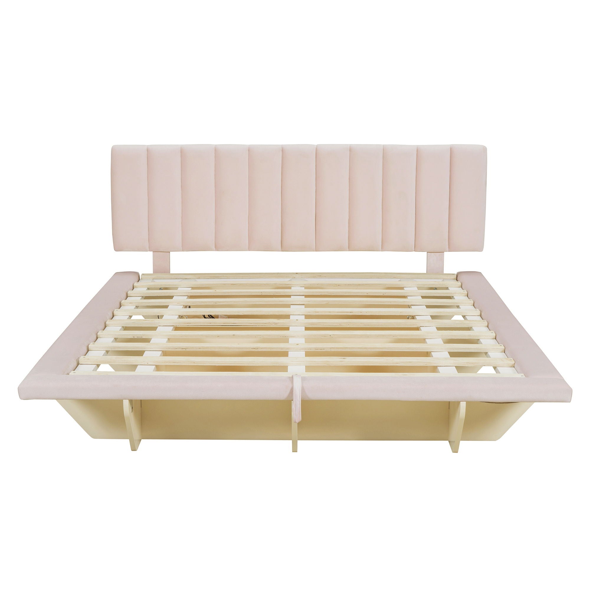Upholstered Floating Hydrualic Platform Bed With LED Light And USB Port