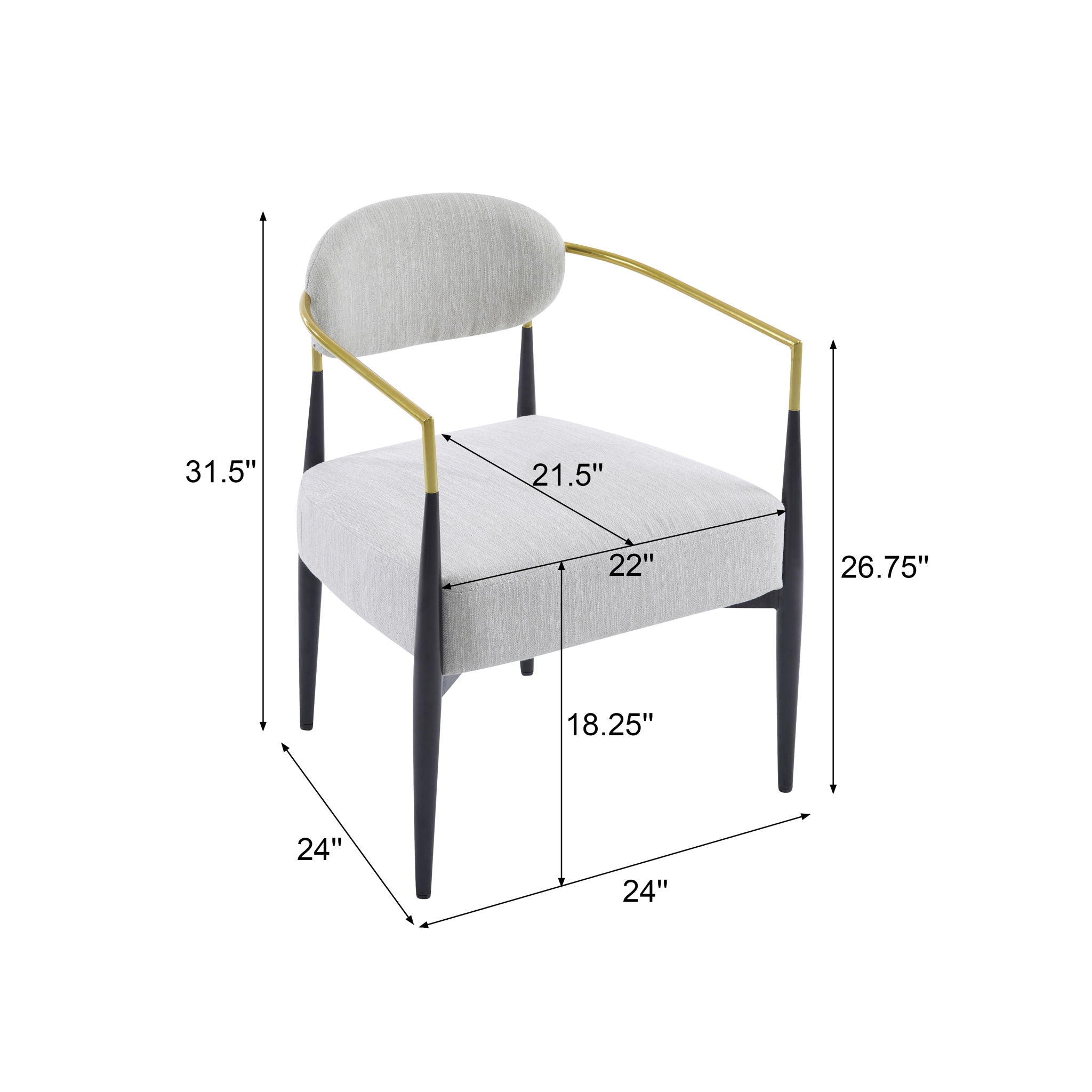 Mid Century Modern Upholstered Accent Armchair With Tapered Legs - Beige / Black / Gold