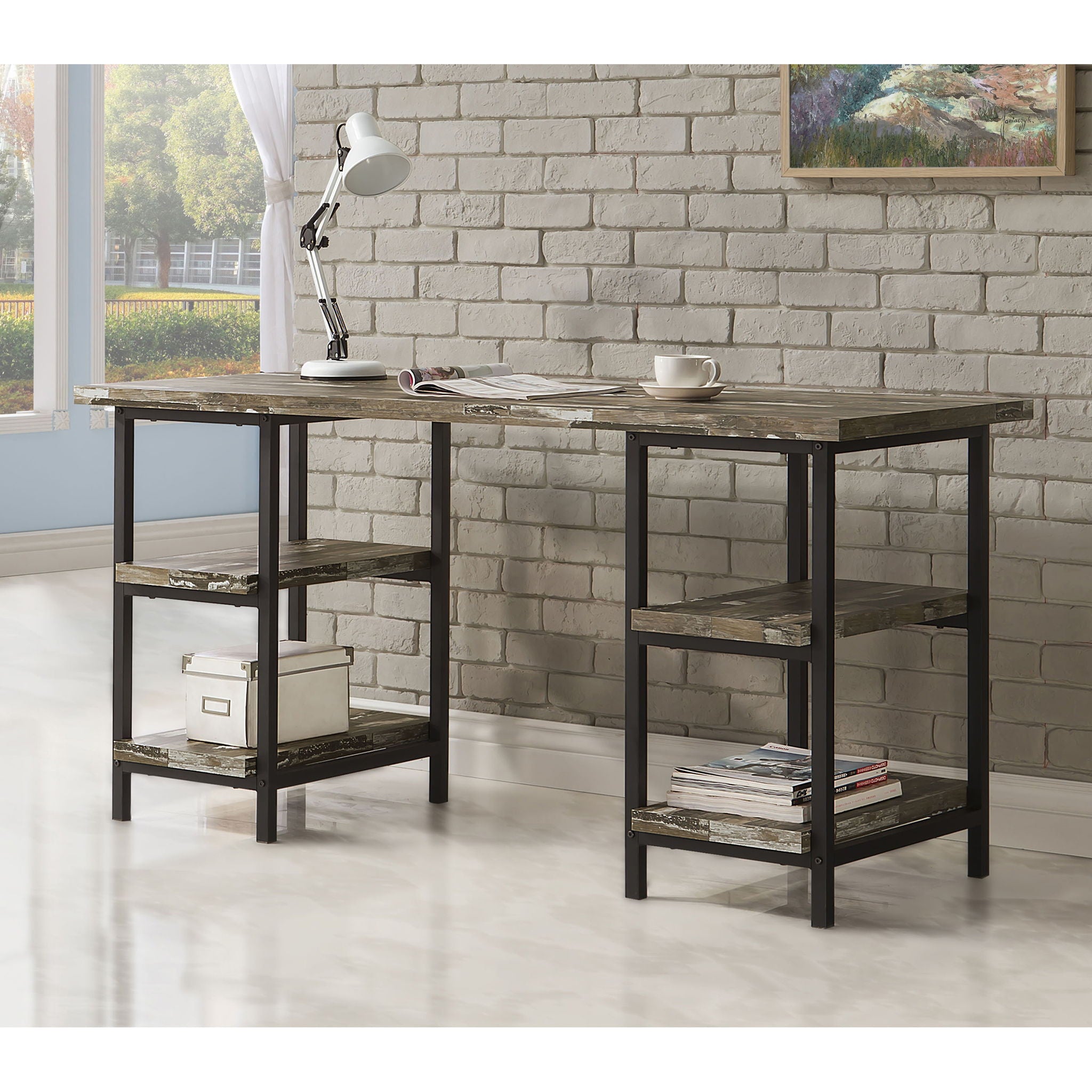 Salvaged - 4 Shelf Writing Desk With Hollow Board - Brown