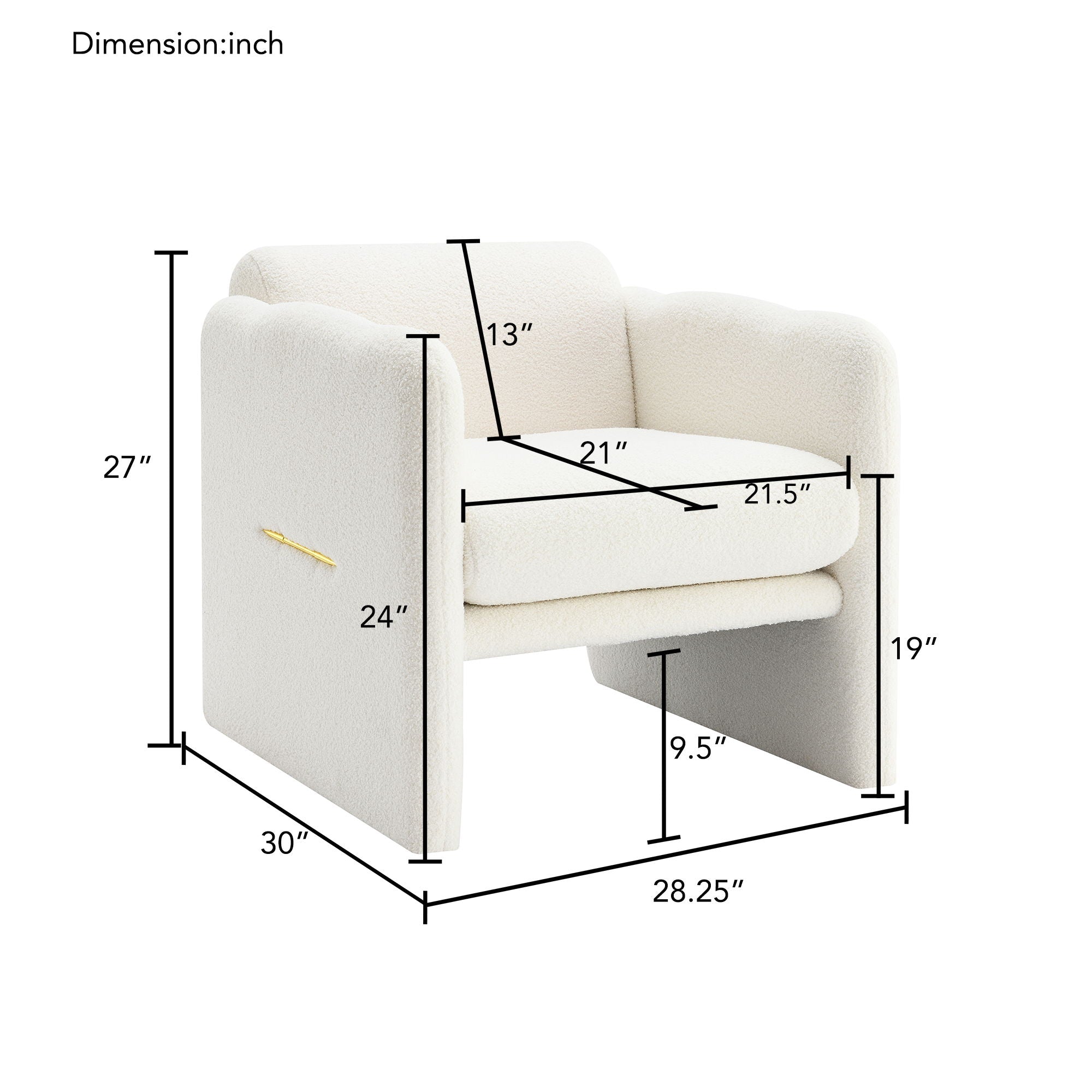 Arm Chair With Waved Arms, Metal Decoration On Both Side Arms