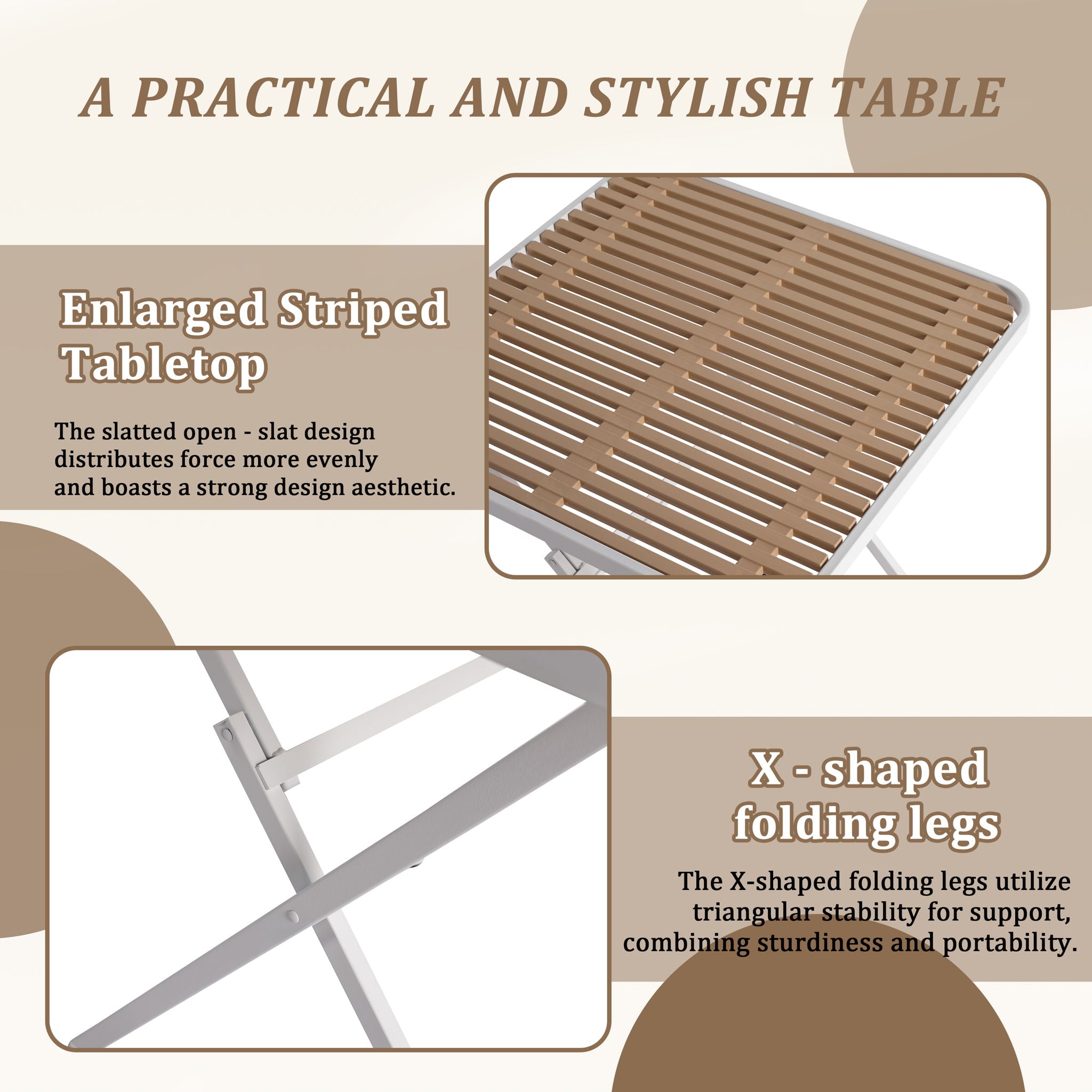 Modern Folding Square Table, Water Proof And Wear Resistant - Apricot / White