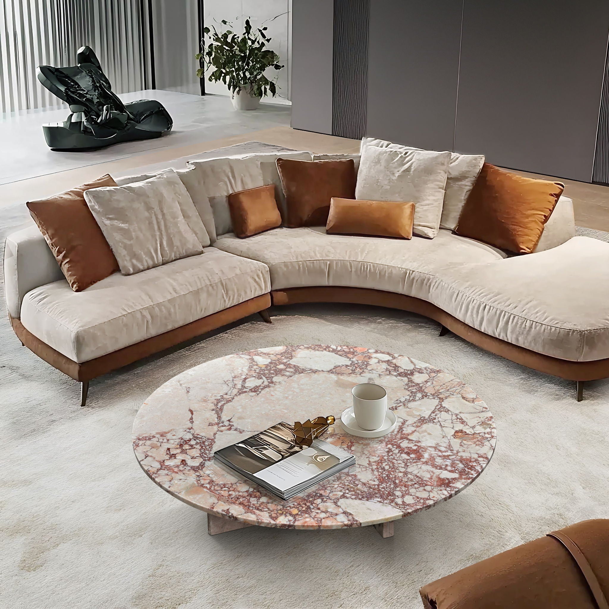 Coffee Table, Polished Surface, Genuine Stone, Designer Living Room Table - Pink