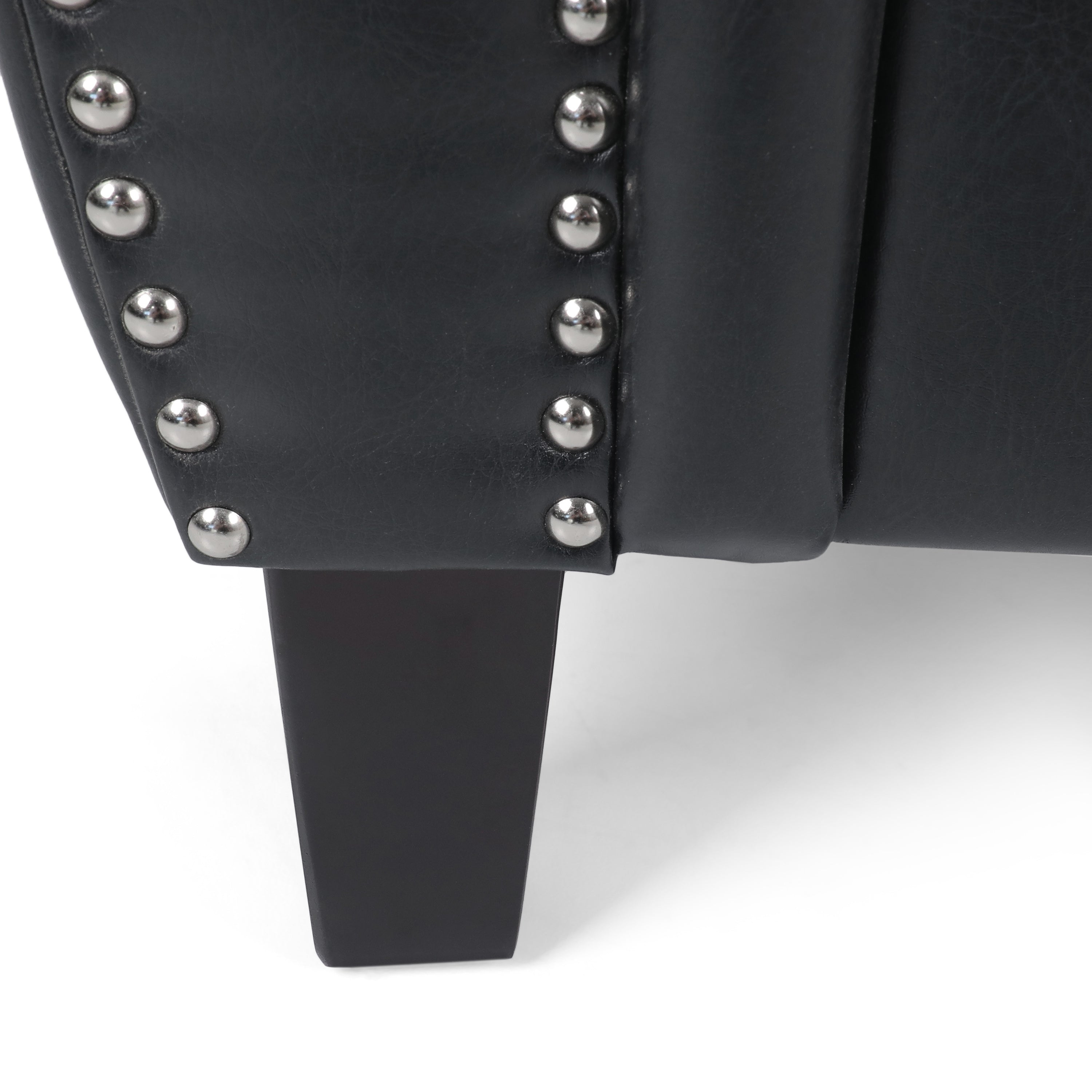 Contemporary Black PU Club Chair with Nailhead Trim and Rolled Armrests