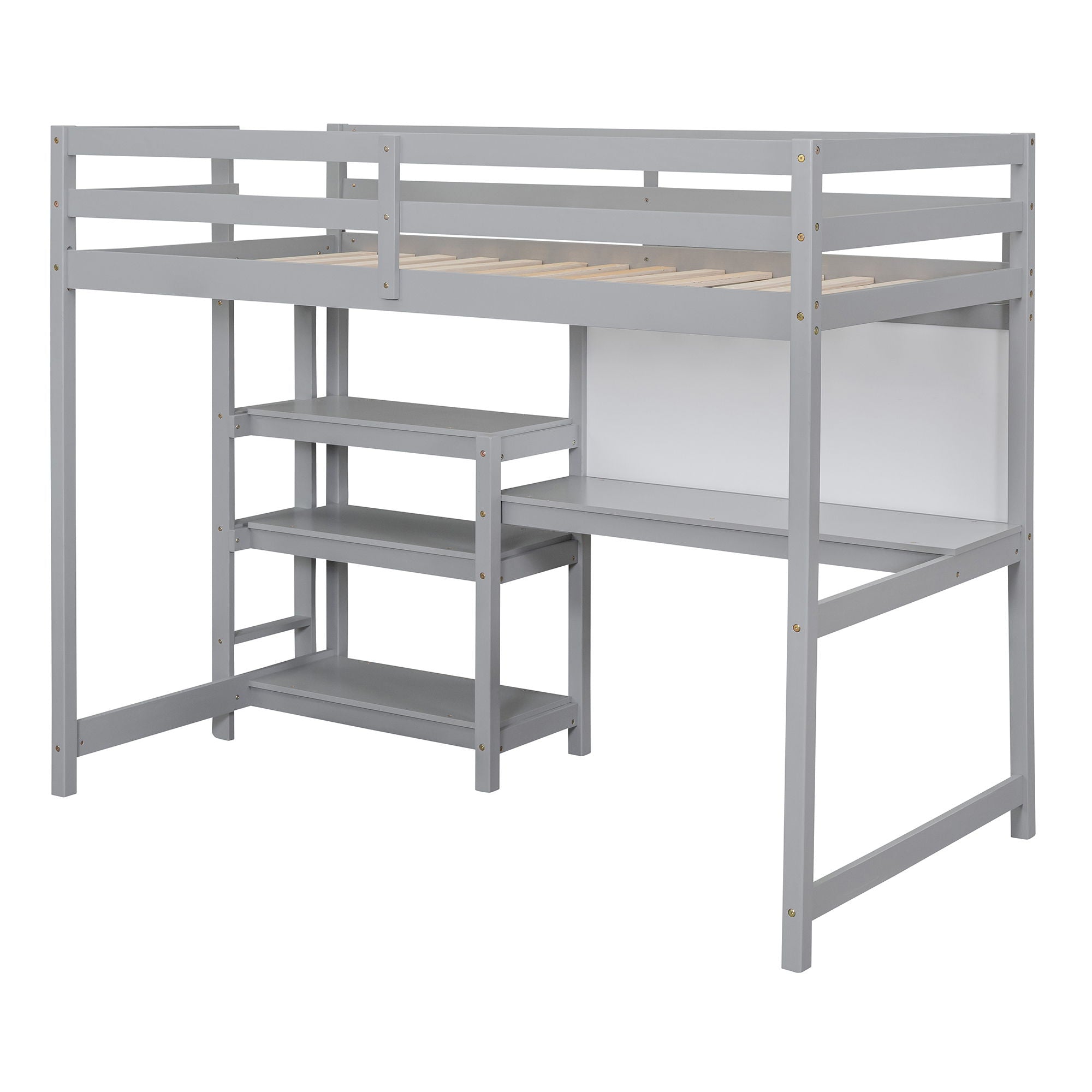 Loft Bed With Shelves, Desk And Writing Board