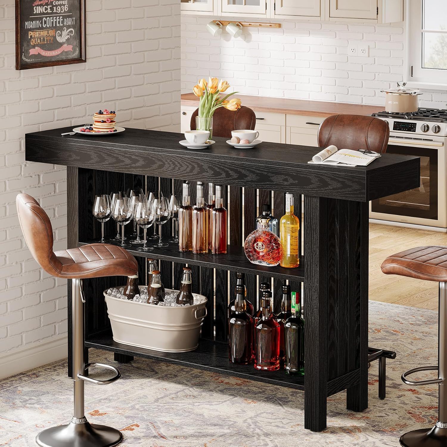 2 Tier Mini Bar Table For Kitchen - Black
