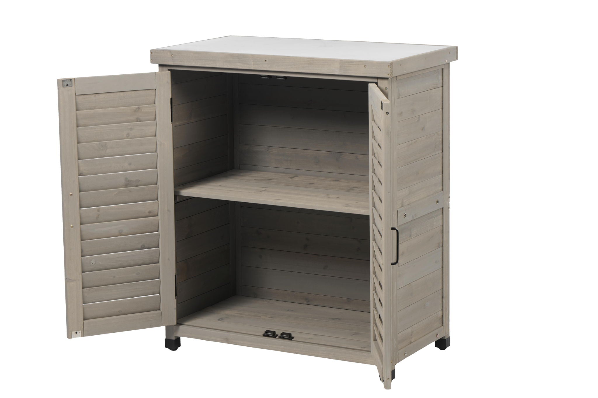 Potting Bench With Storage Cabinet And Metal Table Top For Outdoor