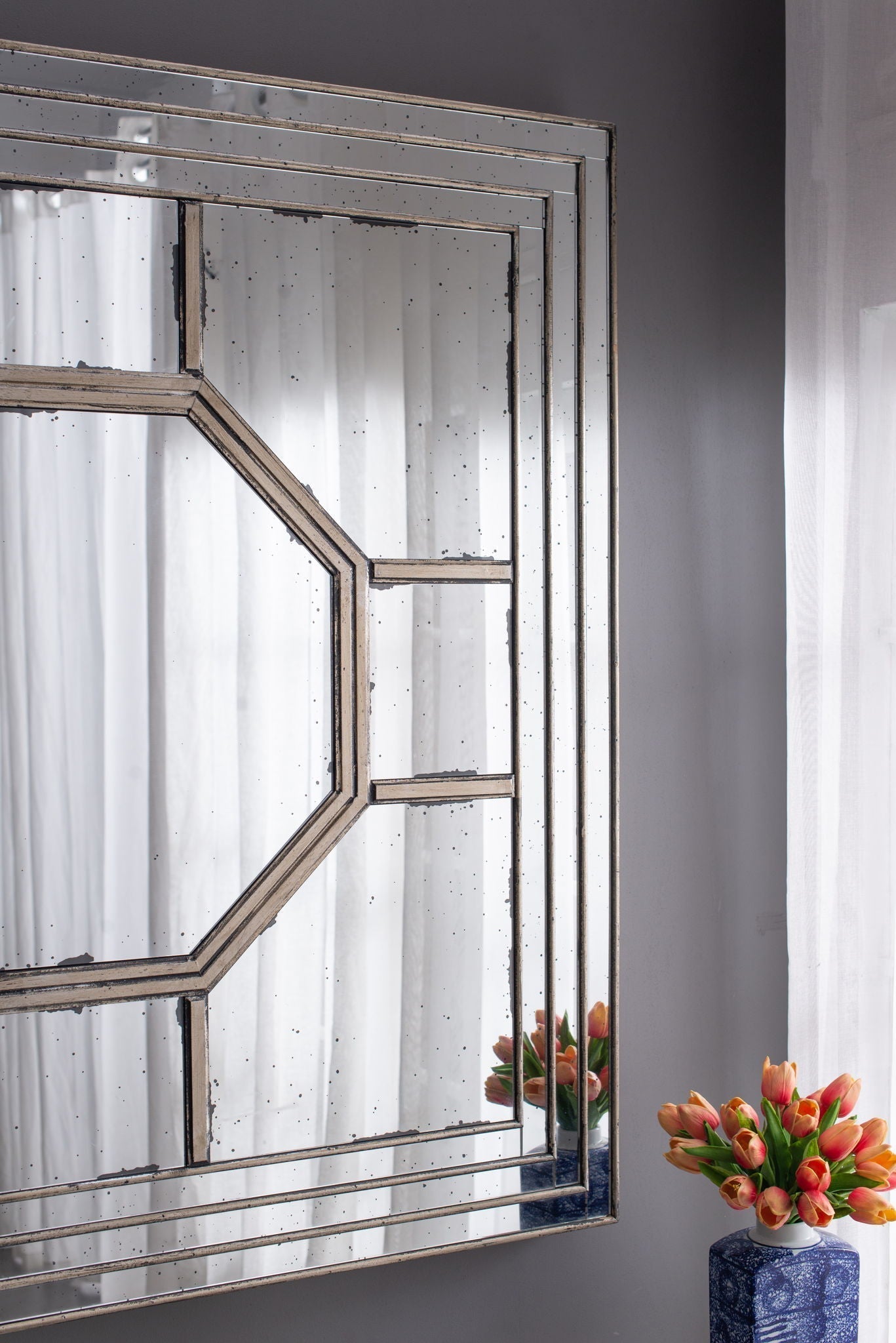 Antique Style Decorative Square Wall Mirror with Mirrored Frame