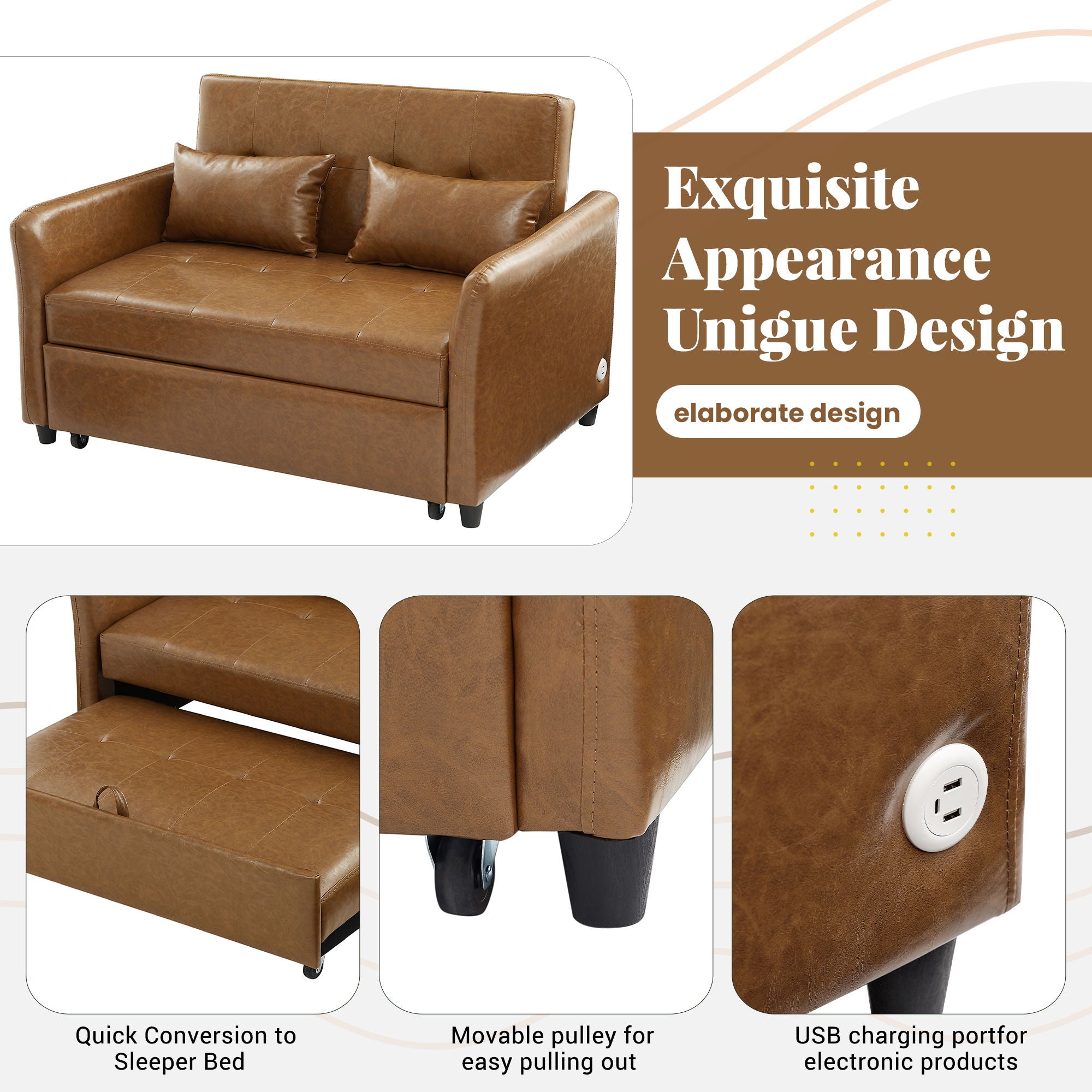 Convertible Sleeper Bed, Adjustable Oversized Armchair With 3 USB Ports