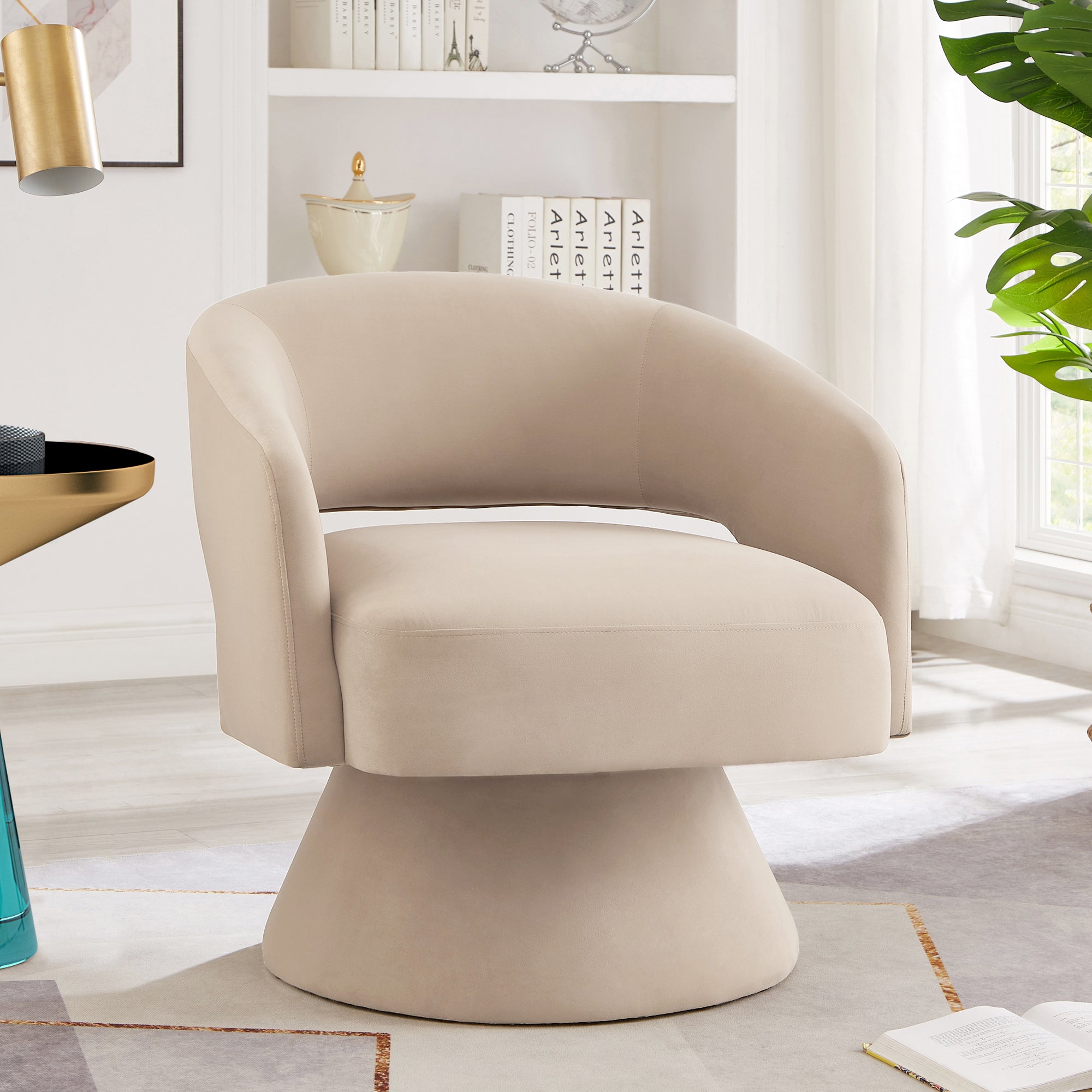 Modern Swivel Barrel Chair, Upholstered Velvet Round Accent Chairs,360 Degree Comfy Swivel Chair