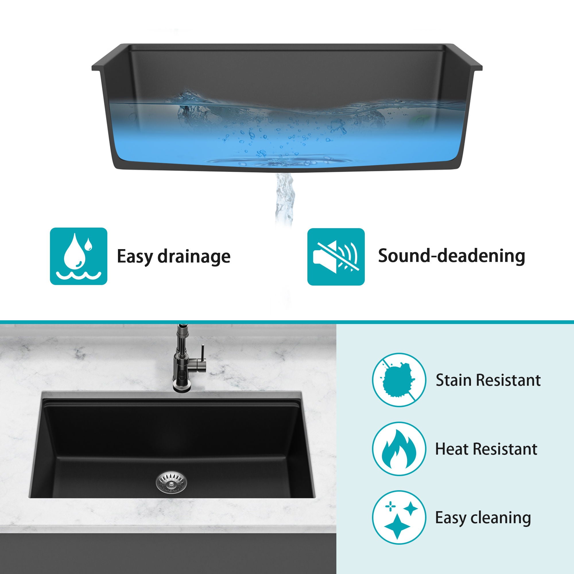 Quartz Kitchen Sink, Granite Composite Workstation Undermount