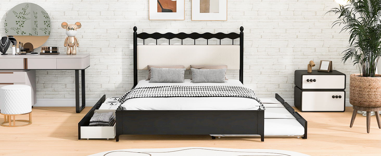 Storage Platform Bed With 2 Big Drawers & Trundle