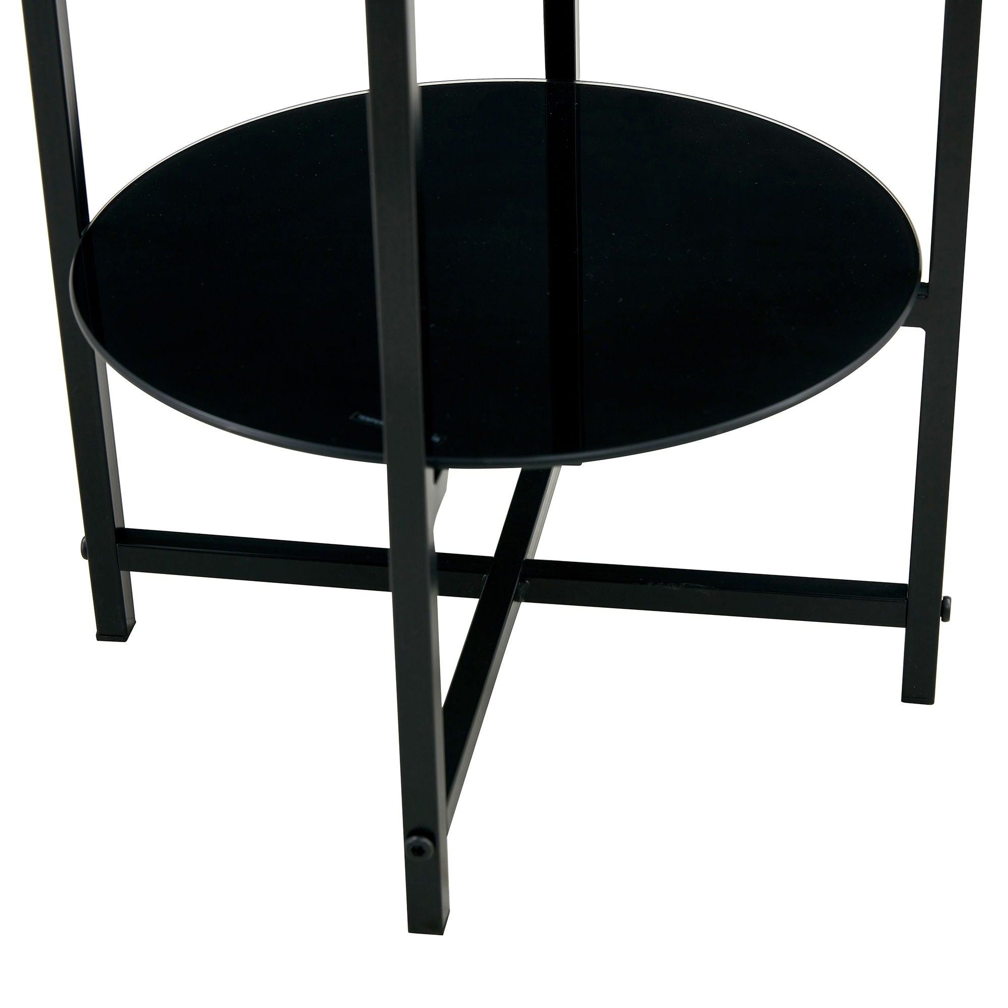 JWS Tempered Glass End Table (Set of 2), Round Coffee Table For Bedroom Living Room Office - Black