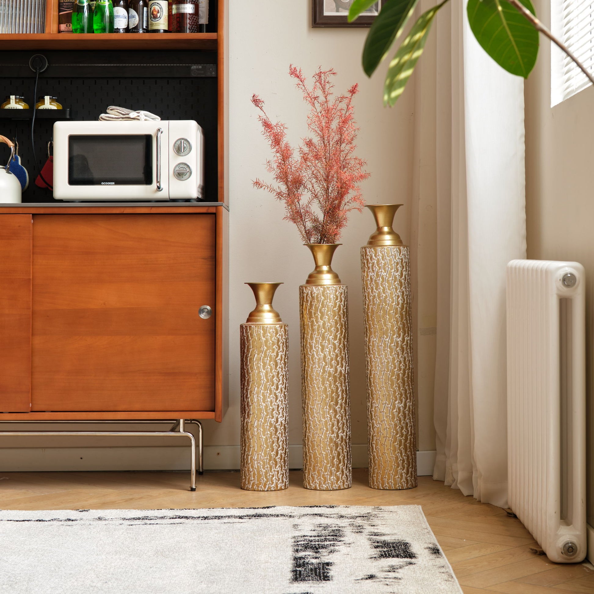 Metal Decorative Vases High Distress Metal Center Vases With Growing Vine Patterns, (Set of 3) Vases For Home Decoration - Gold - Best Buy Furniture