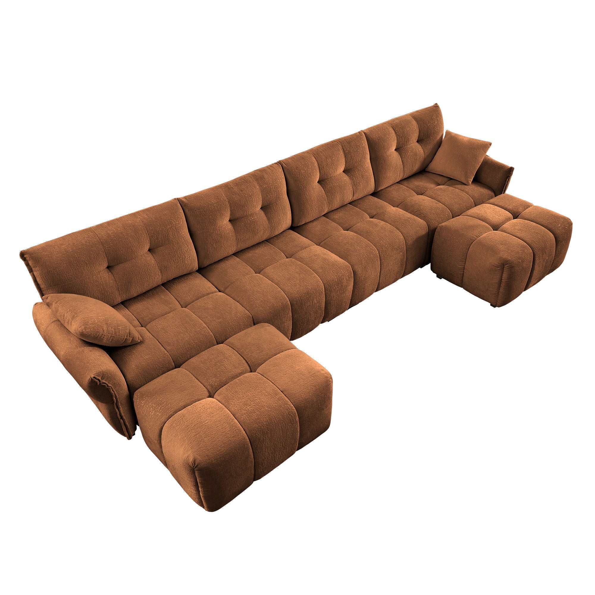 Sofa Set With Ottoman And Pillows, Textured, High Resilience Cushions