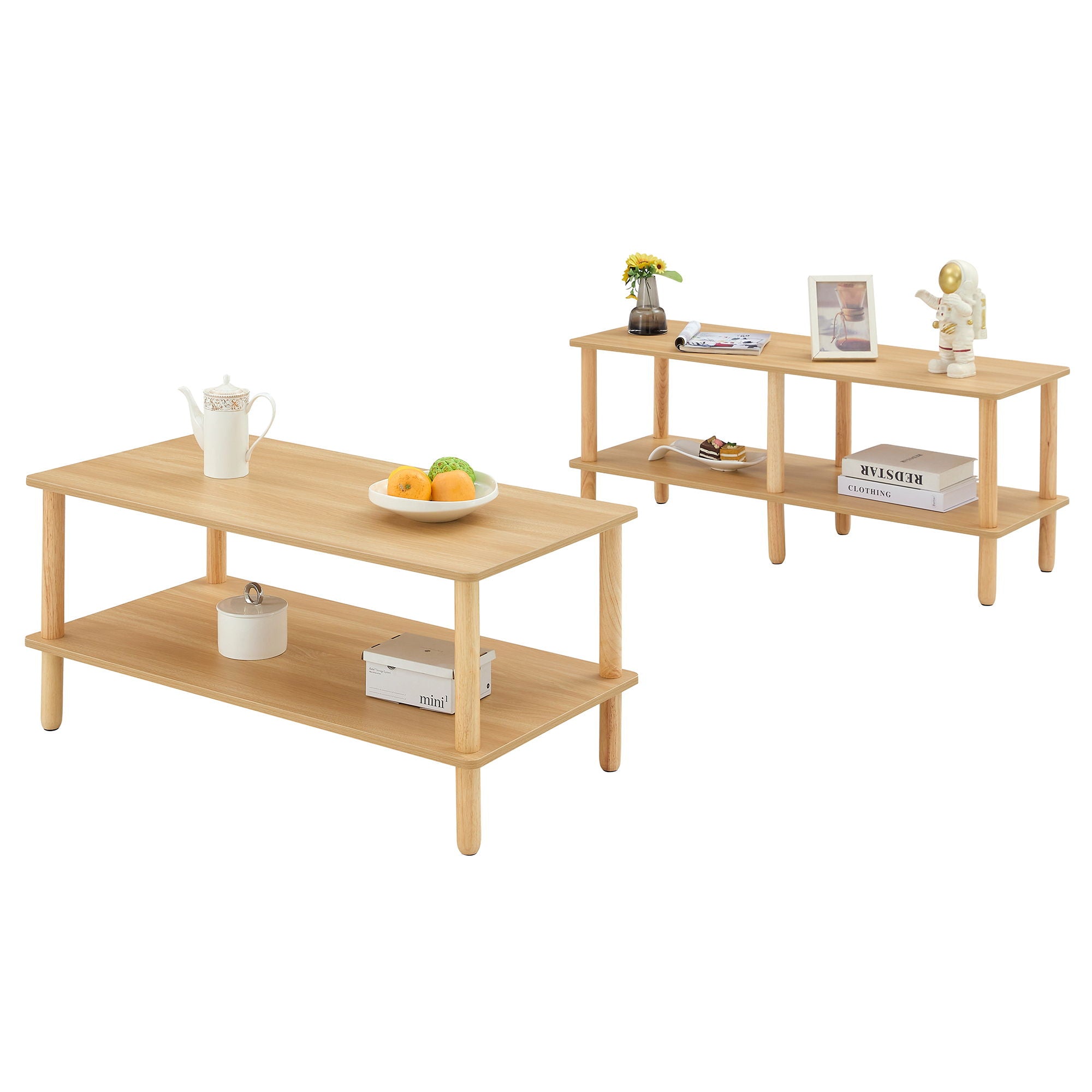 Modern 2 Tier Coffee Table With Open Storage Shelf For Living Room