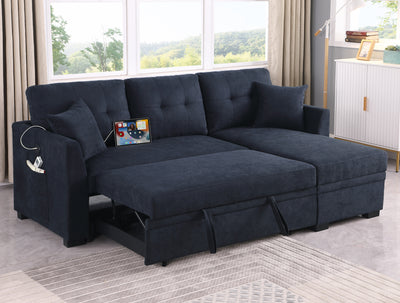 Sectional Sofa Bed  with USB Port, Reversible Sofa Couch Sleeper with Pull Out Bed, Chaise with Storage