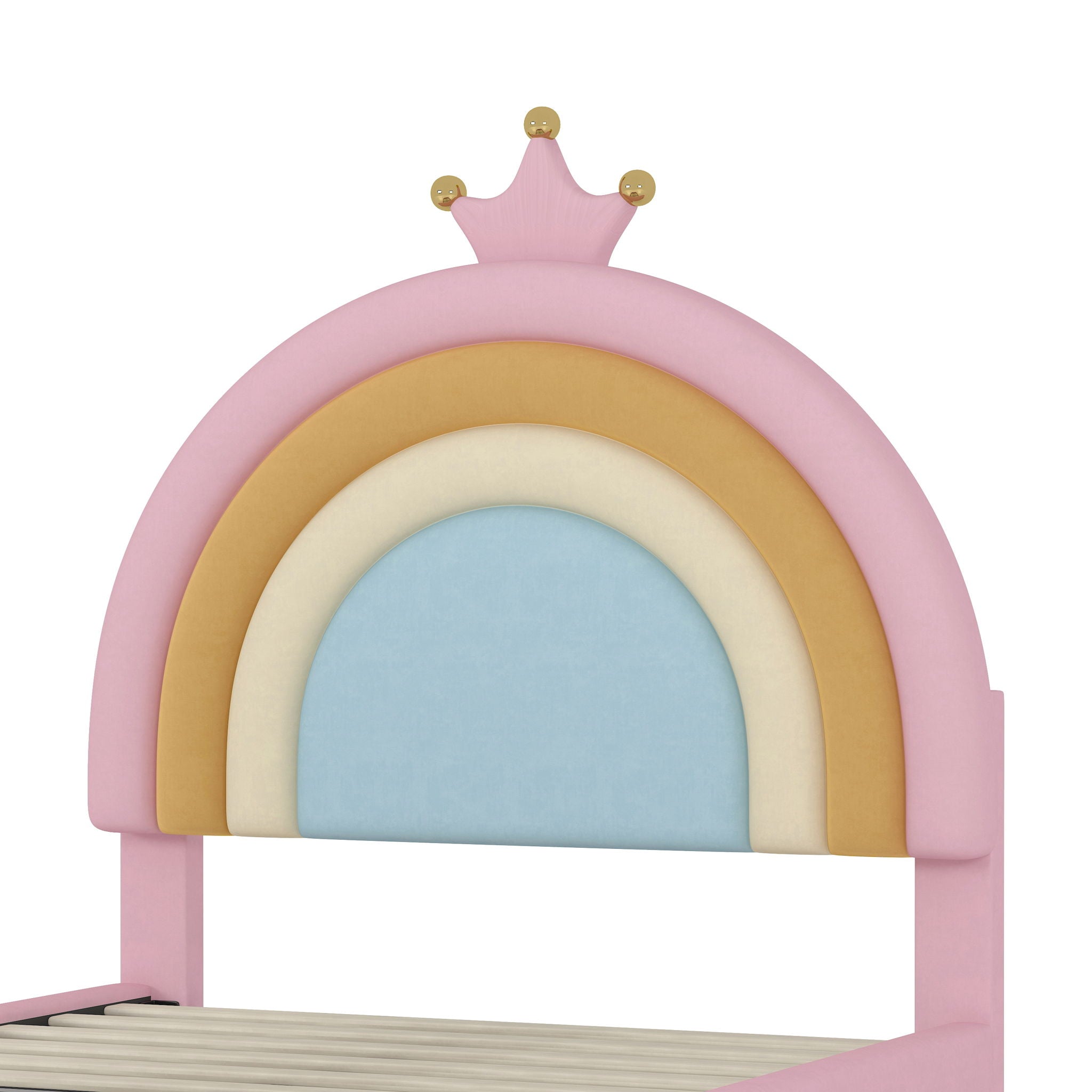 Upholstered Rainbow Design Bed, Velvet Princess Platform Bed With Storage Drawer