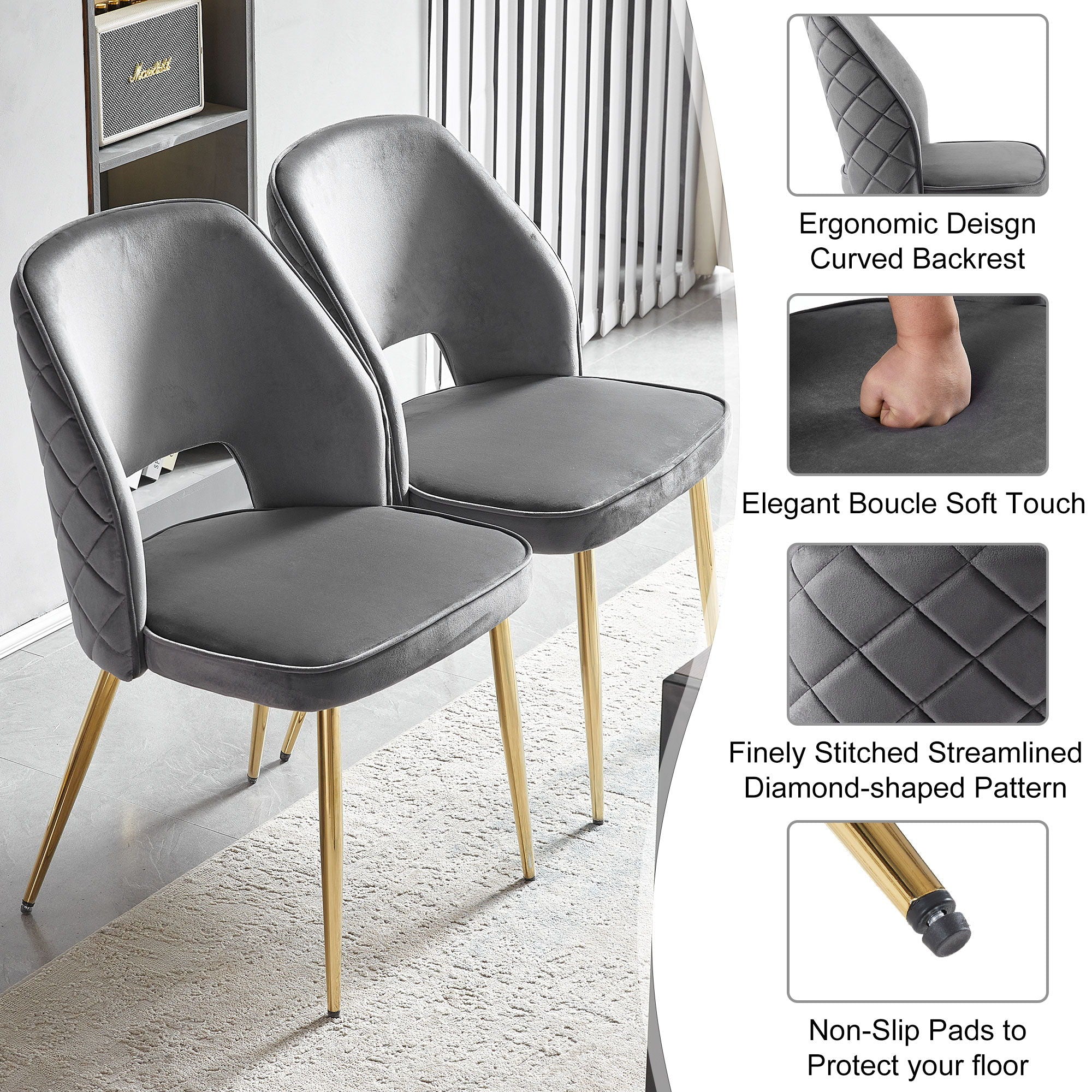 Velvet Dining Chairs With Metal Legs And Hollow Back Upholstered Dining Chairs - Best Buy Furniture