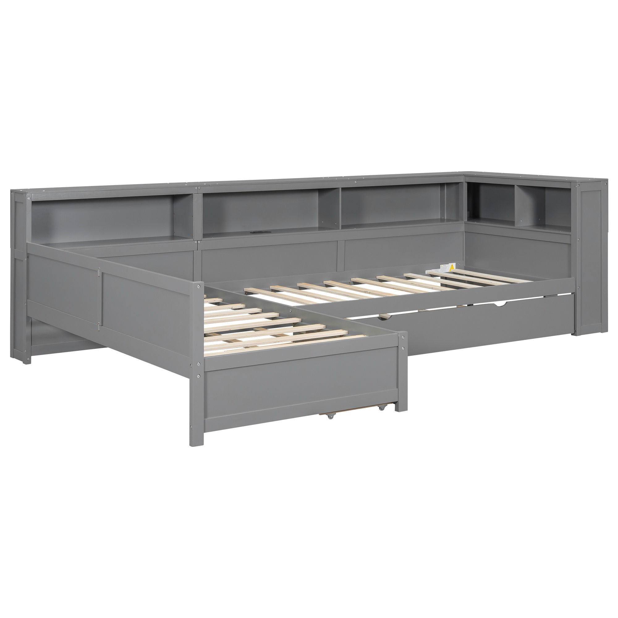 L Shaped Platform Bed With Trundle And Drawer