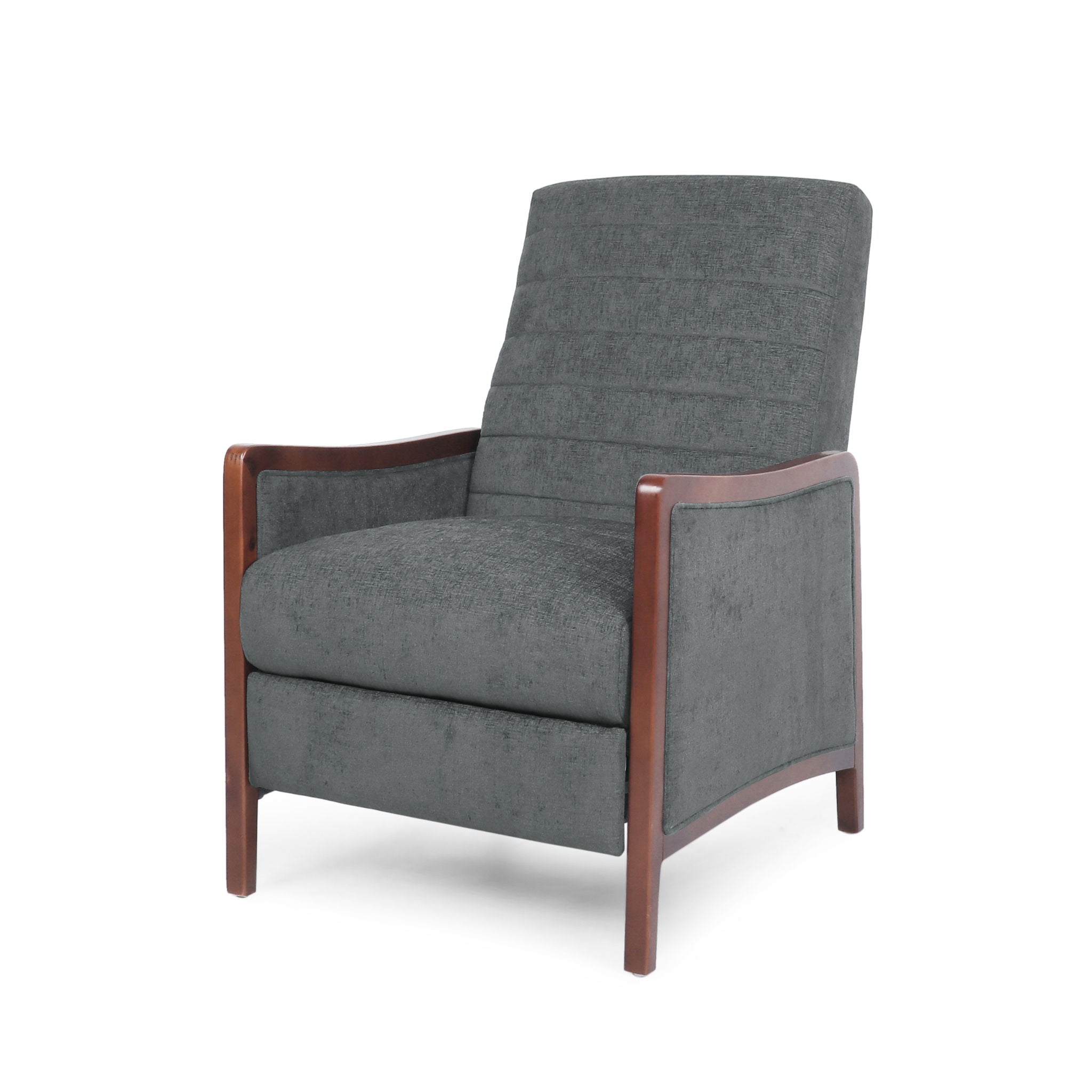 Mendota - Mid Century Modern Fabric Channel Stitch Wood Pushback Recliner - Gray