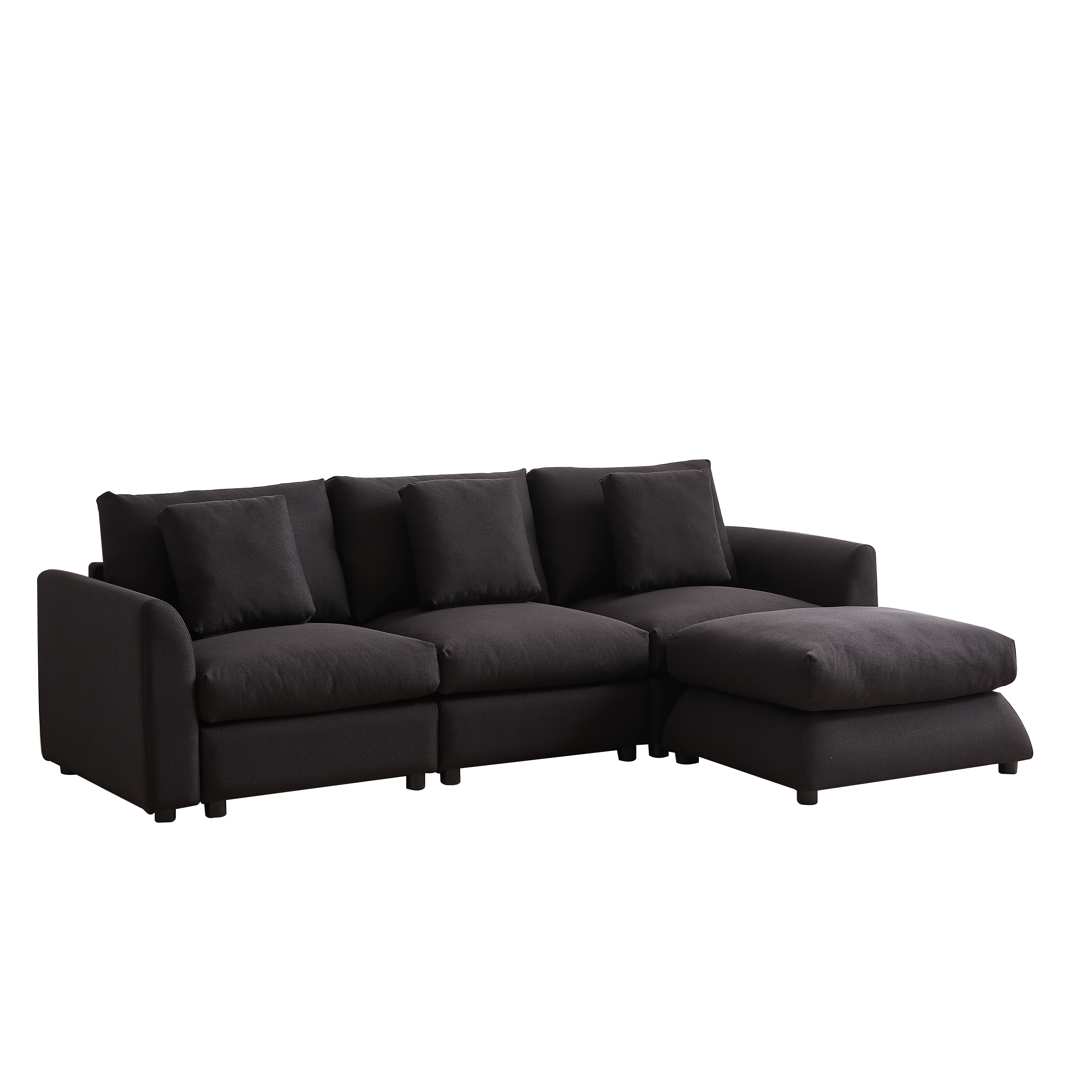 102.2 Inch Combination Sofa Modular Sofa with Ottoman Black