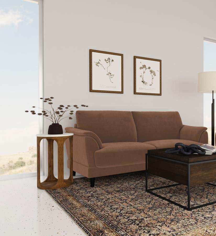 Selma - Velvet Upholstered Crescent Arm Sofa - Rust