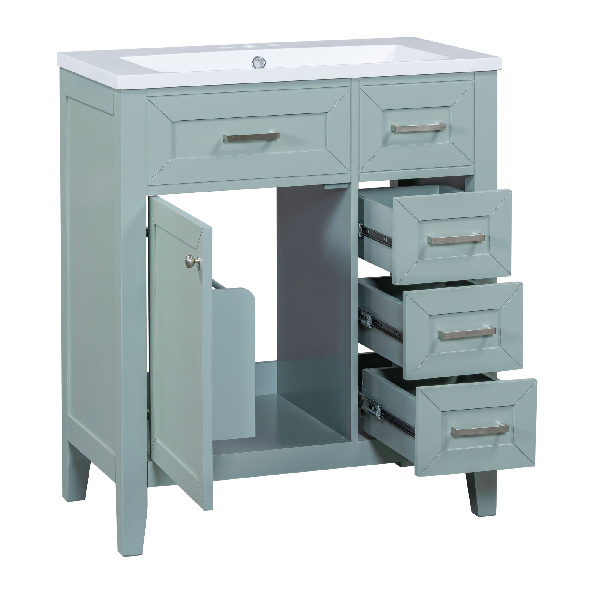 30" Bathroom Vanity With Sink Combo, Bathroom Cabinet With Drawers - Green