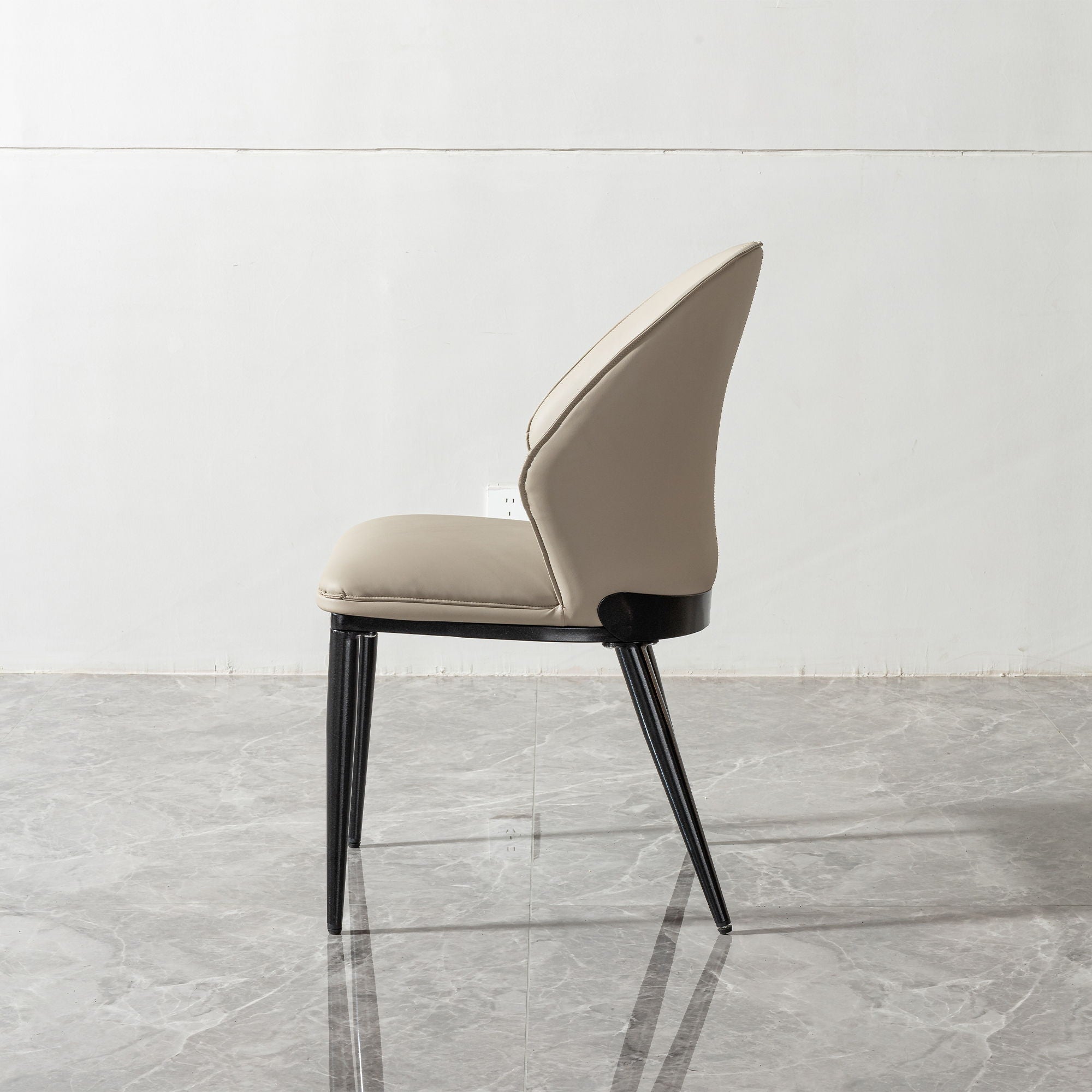 Modern Dining Chair (Set of 2) With Unique Backrest Design Leather - Beige / Black