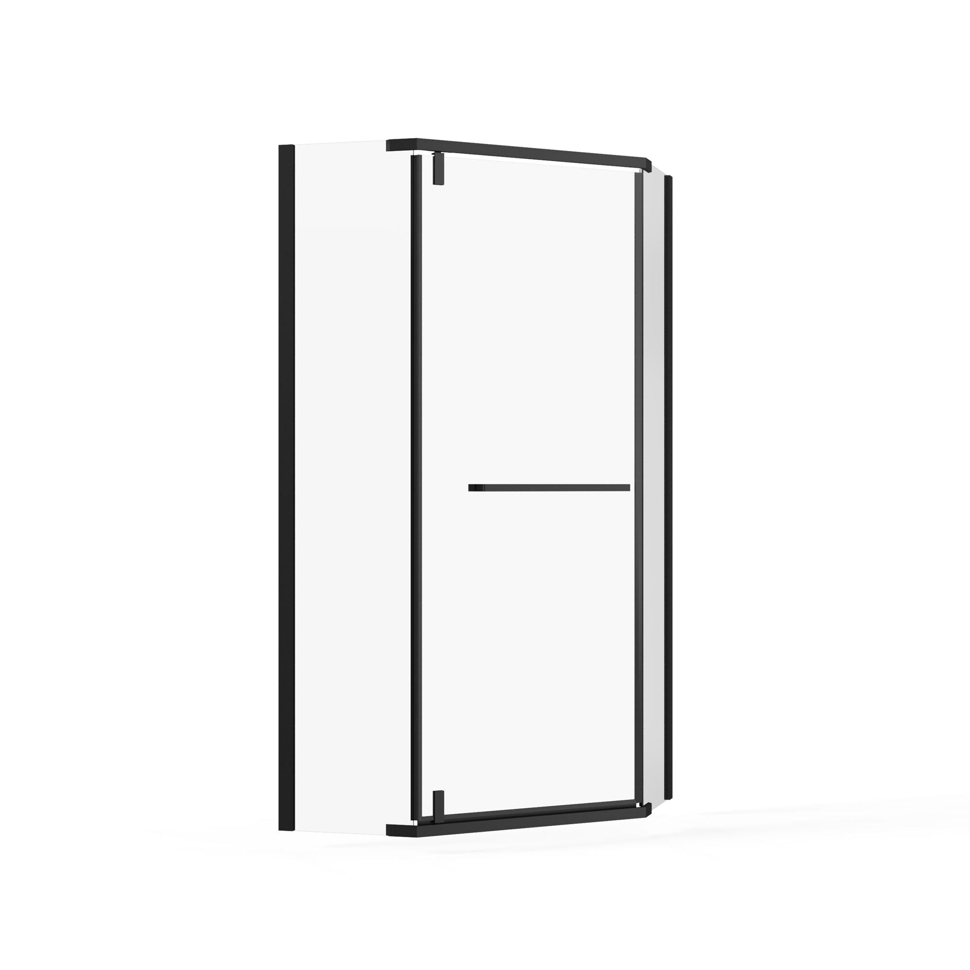 Neo Angle - Frameless Shower Door With White Acrylic Shower Base Combo - Matte Black - Best Buy Furniture