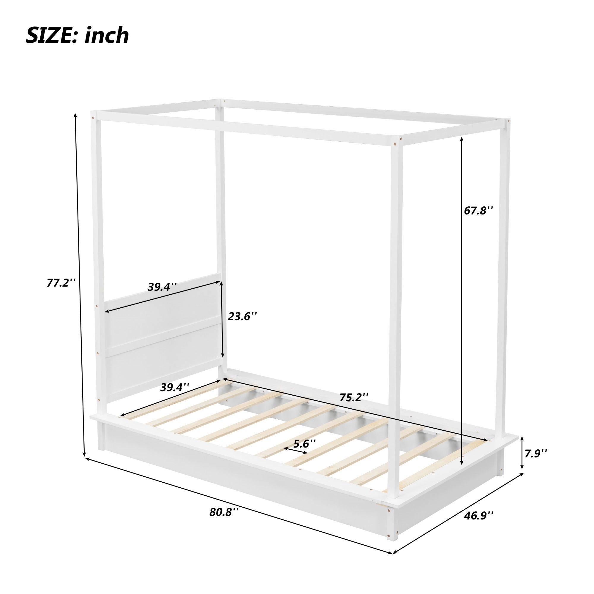 LED Canopy Bed, Canopy Platform Bed With Support Slats, No Box Spring Needed