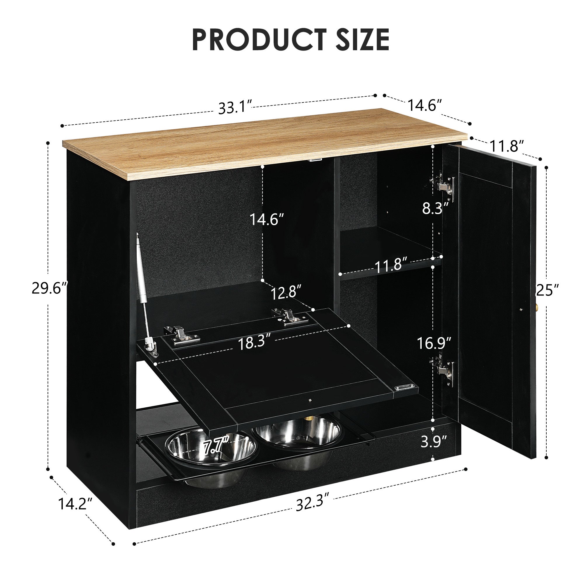 Feeding Station with 2 Lockers and Elevated Bowls Black