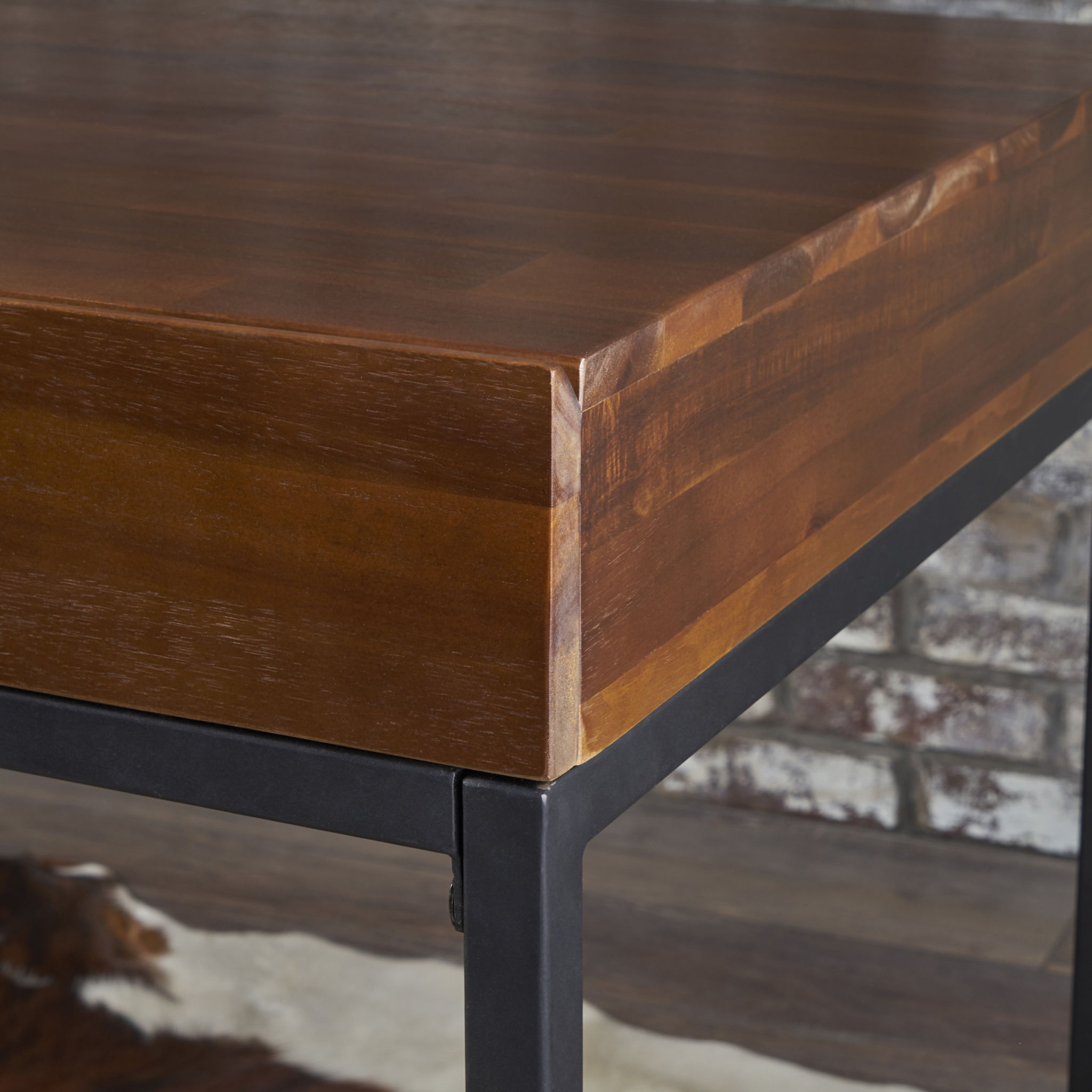 Industrial Style Storage Side Table With Iron Frame - Dark Oak