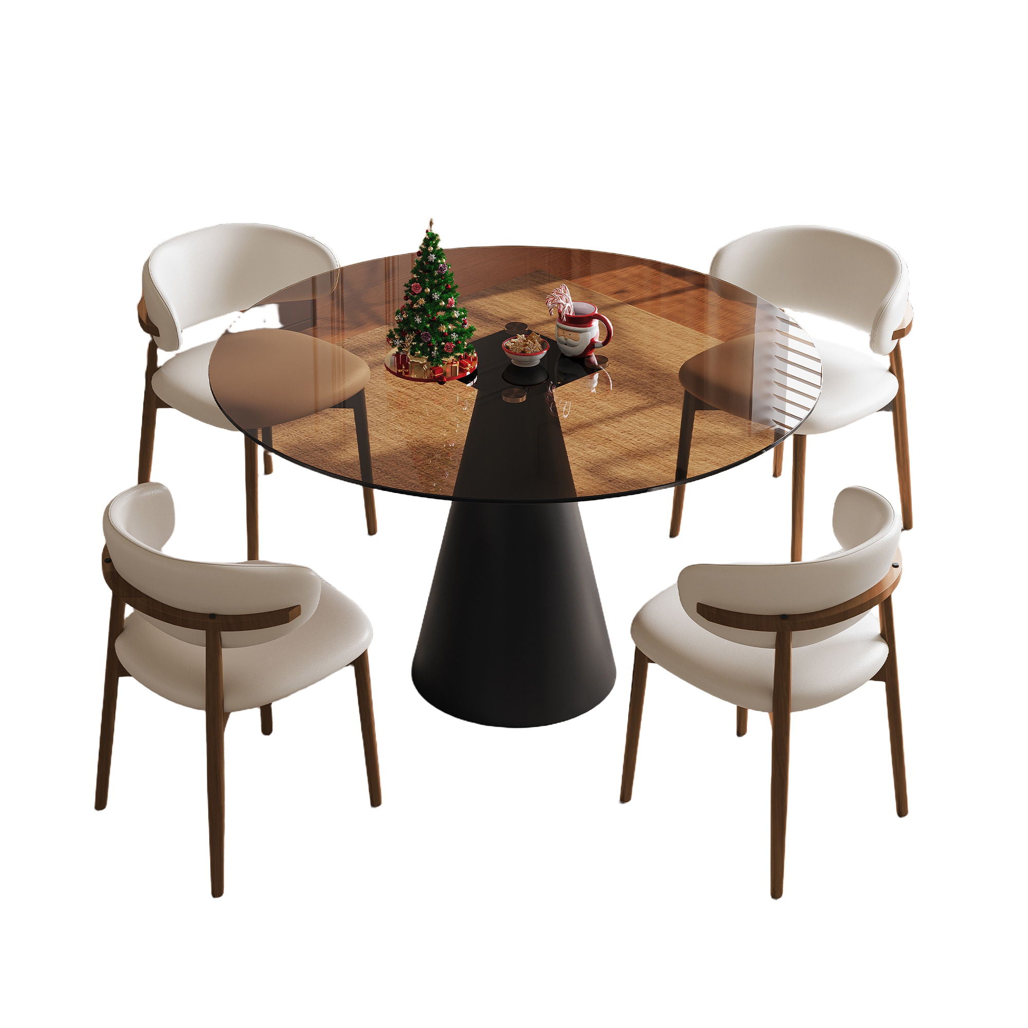 Round Dining Table With With 4 Chairs - Black / Brown