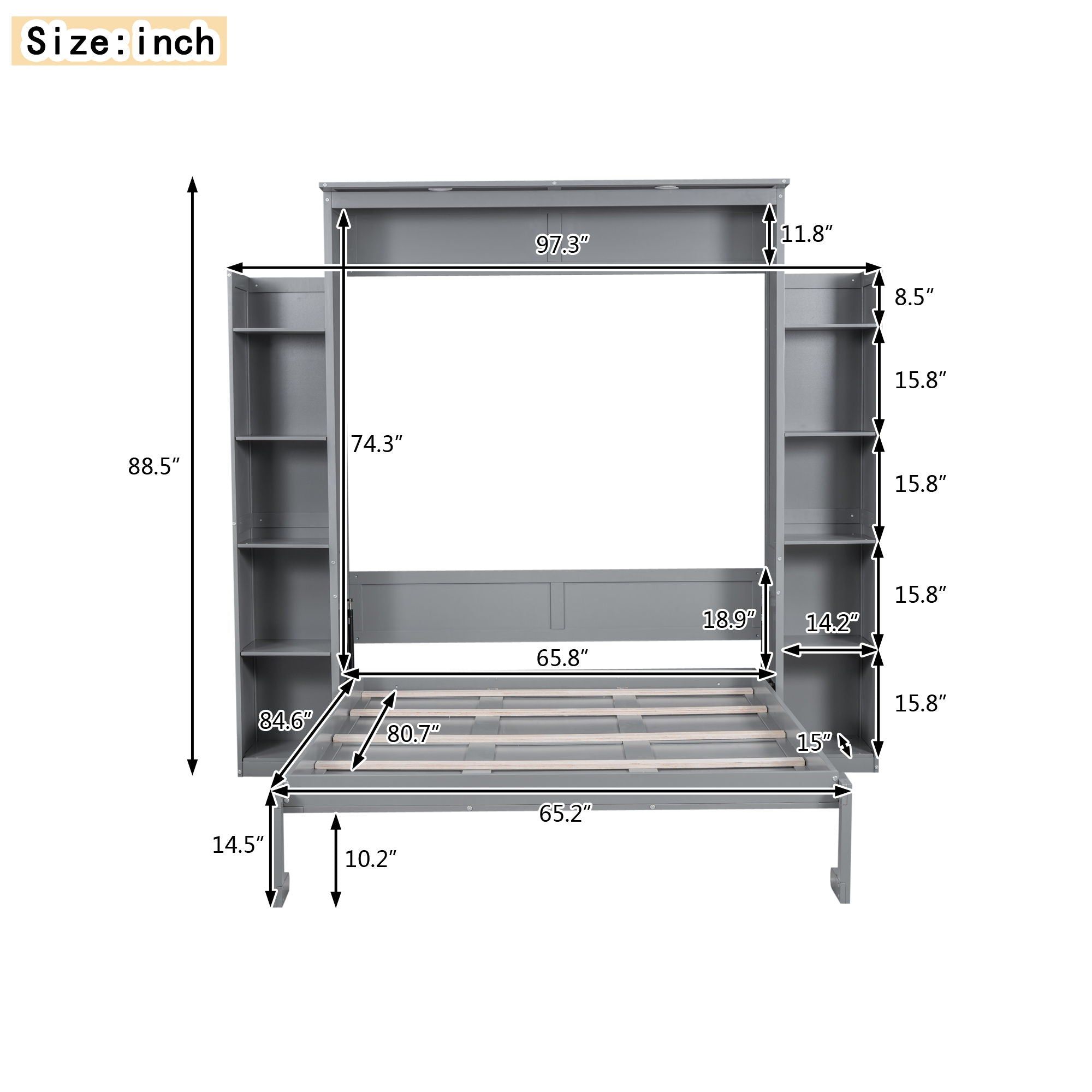 Wall Murphy Bed With Shelves And LED Lights