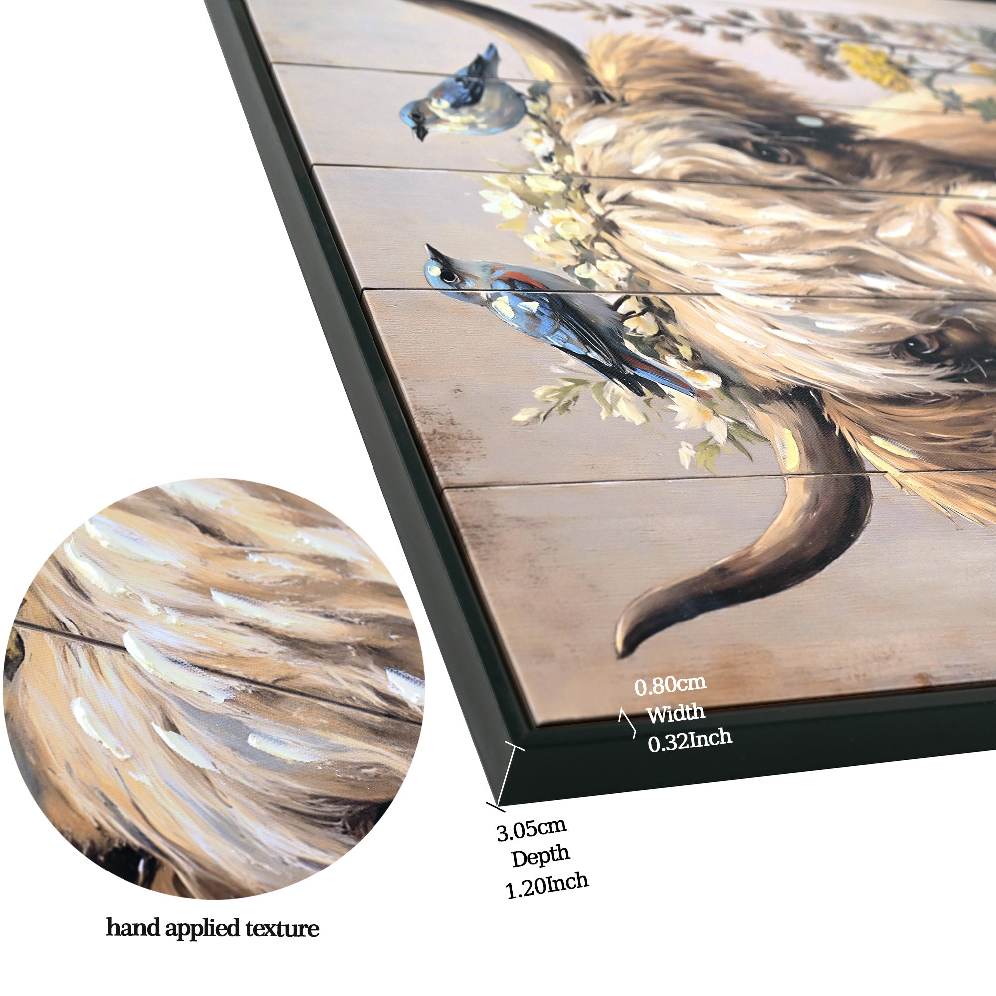 Farmhouse Highland Cow Wall Decor in Neutral colour: Rustic Cow and Chrysanthemum picture Canvas Art Print, Gift for Bathroom or Kitchen, Ideal Animal Artwork for Living Room 24*24INCH