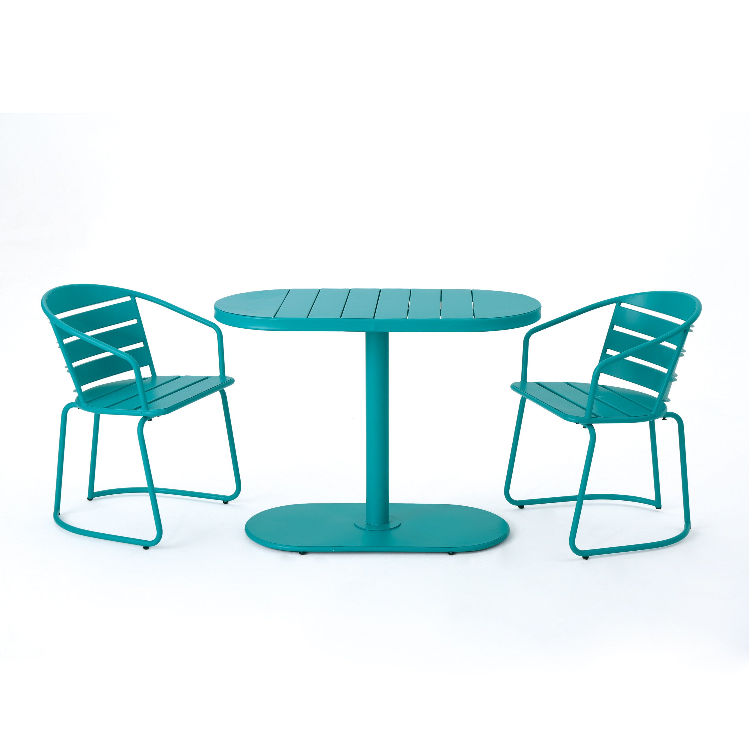 3-Piece Elegant Outdoor Bistro Set with 2 Chairs and Oval Table, Teal