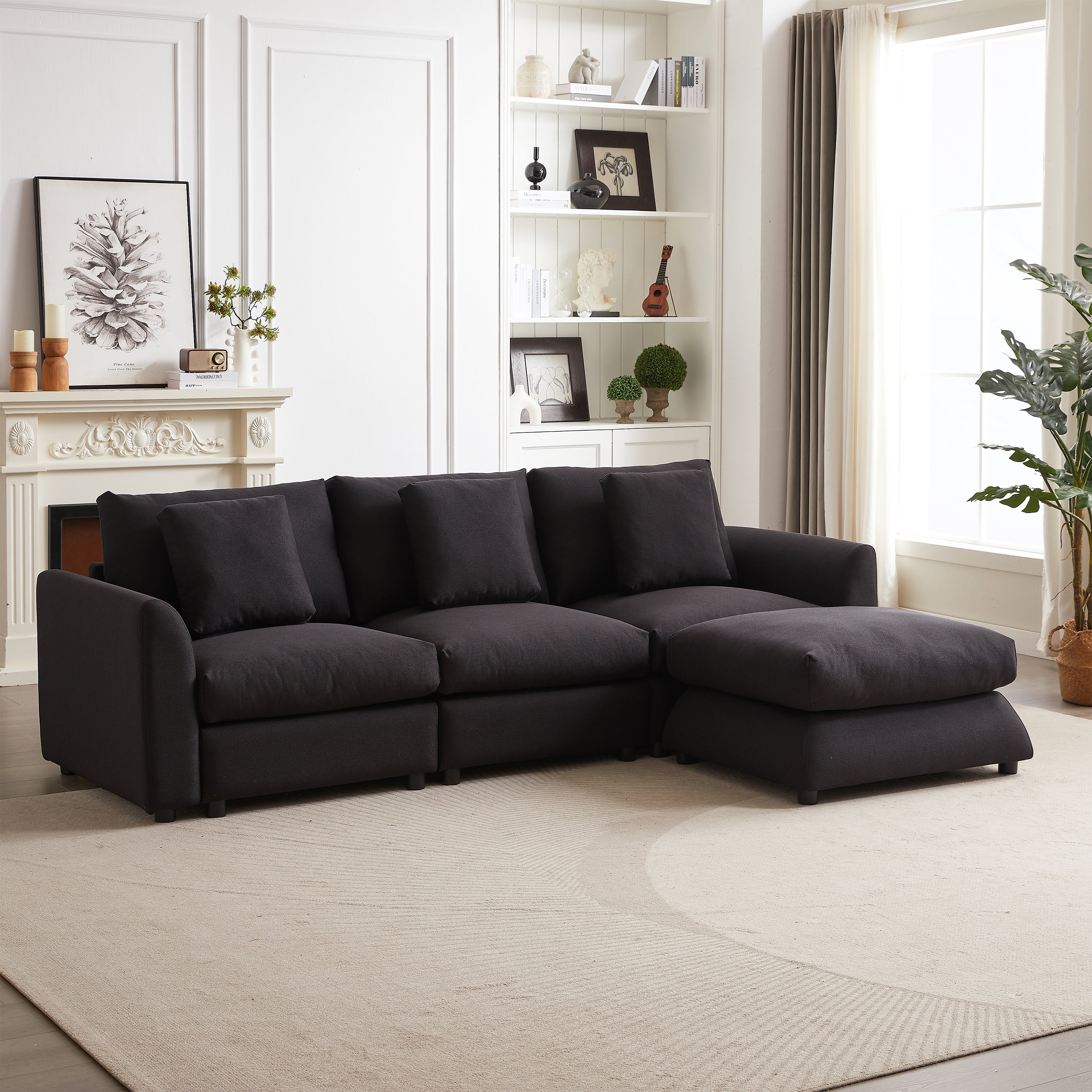 102.2 Inch Combination Sofa Modular Sofa with Ottoman Black