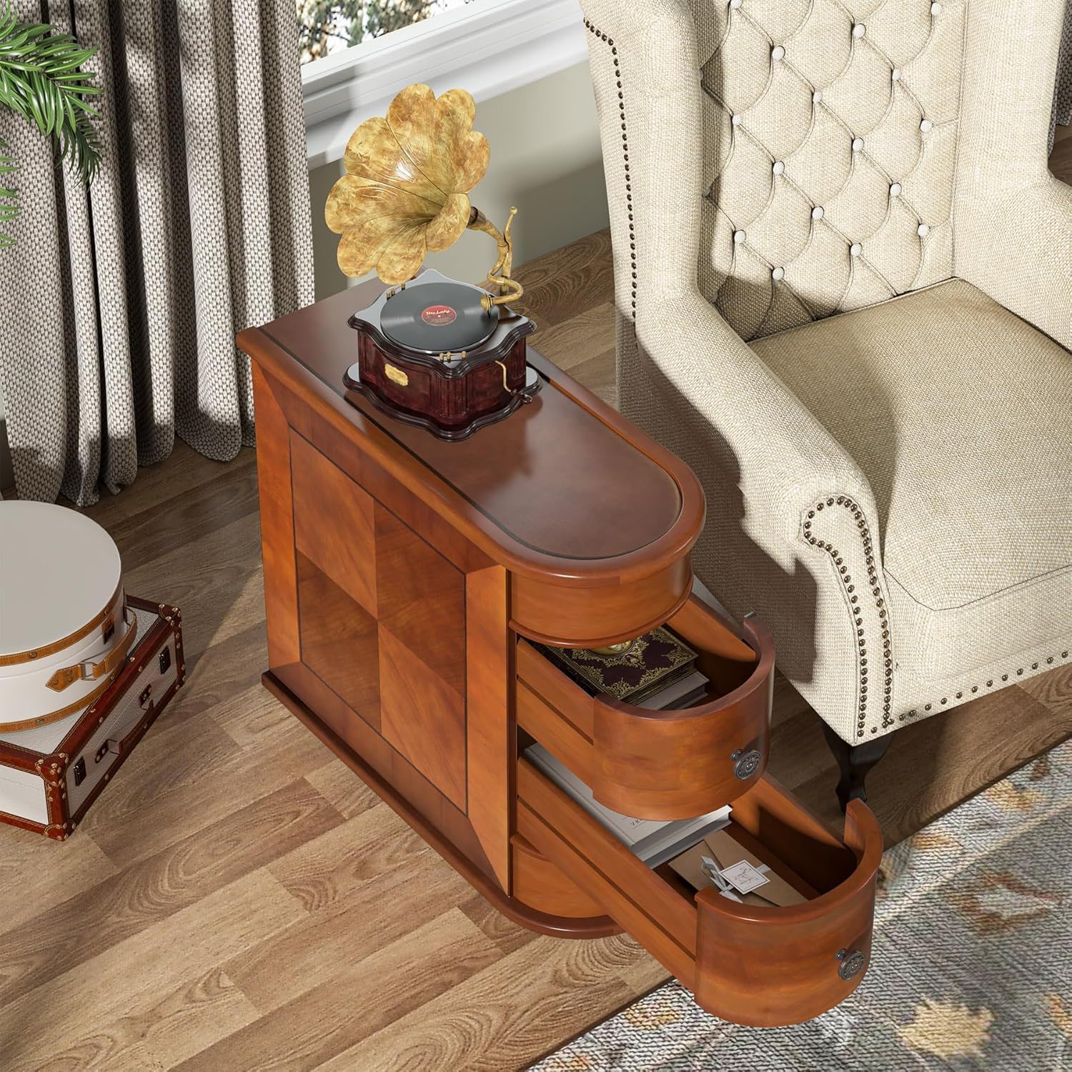 Narrow 2 Drawer End Table