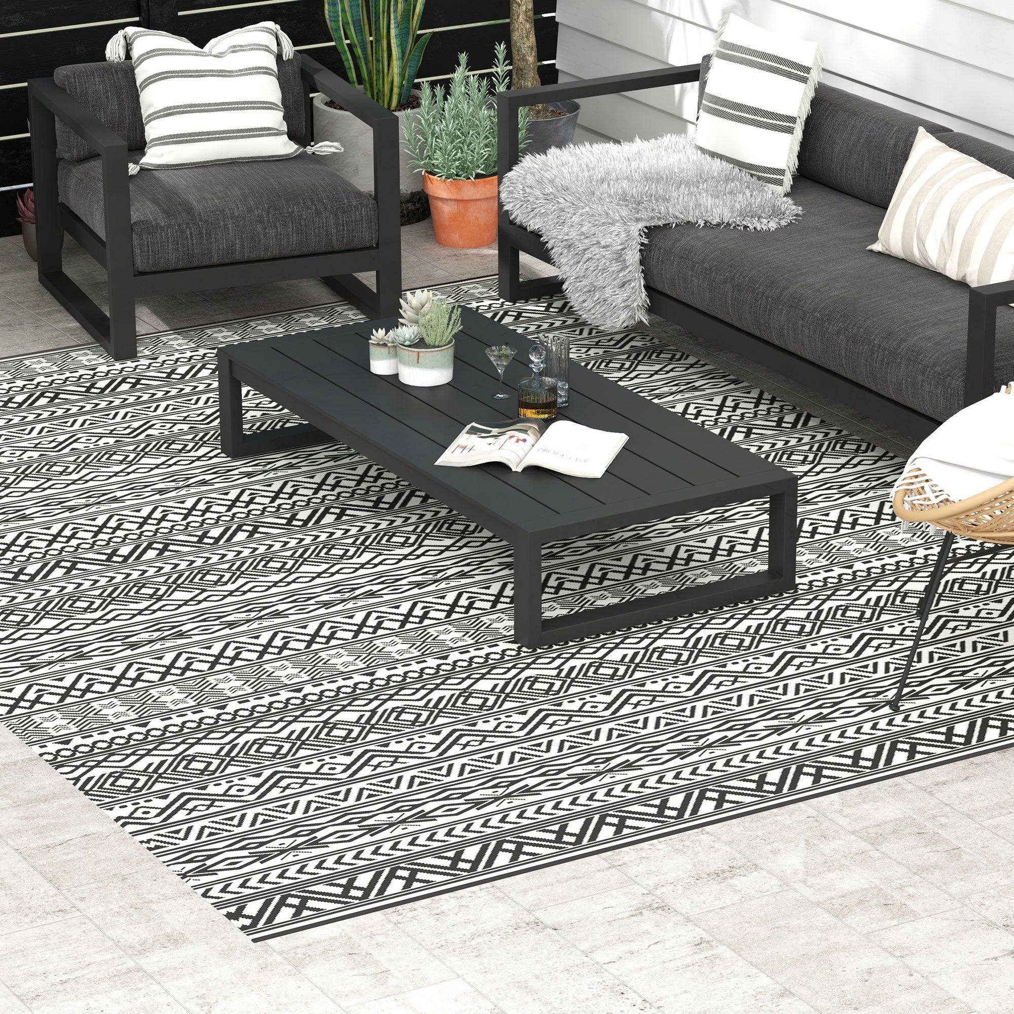 Reversible-outdoor-rug,-9'-x-12'-waterproof-plastic-straw-floor-mat,-gray-&-cream-white-boho-Outdoor-Rugs