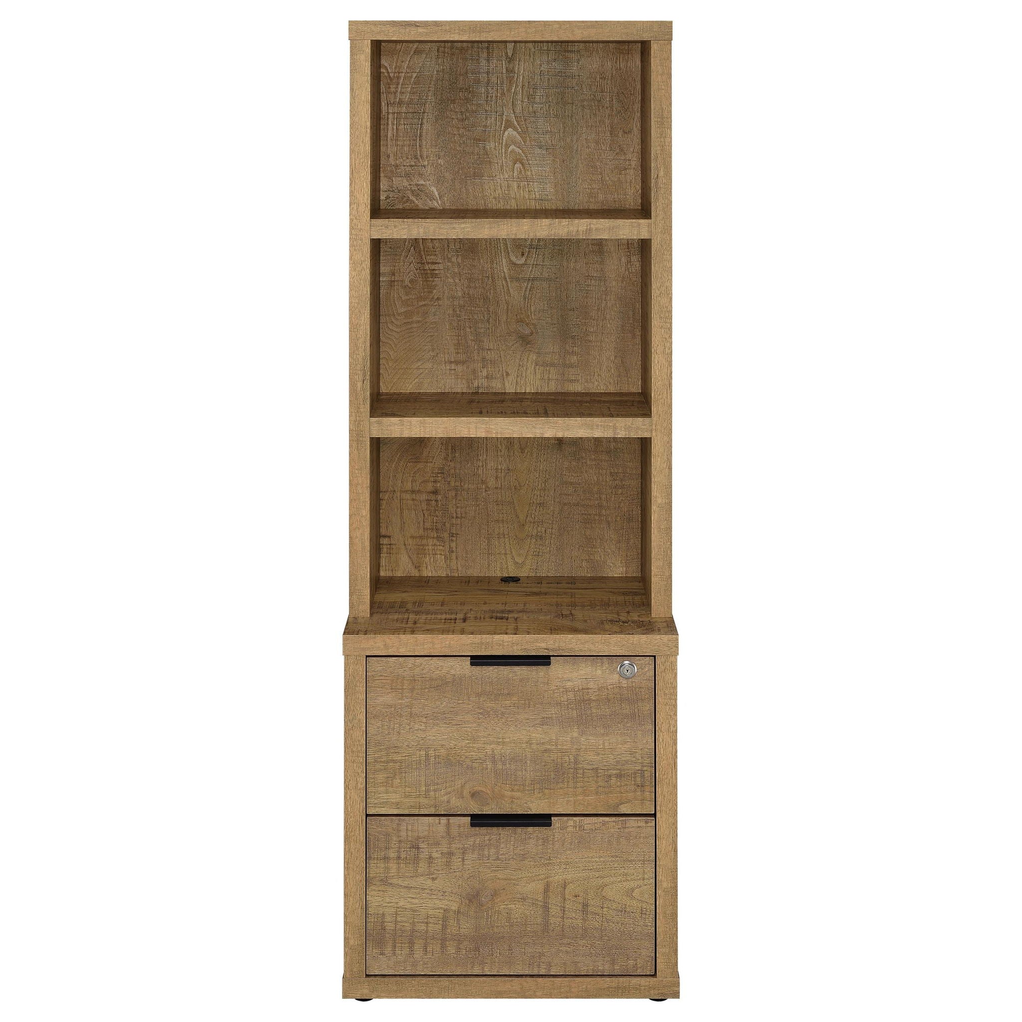Multifunctional Bookcase With Three Open Shelves, 2 Drawers, Dual USB Charging Outlet