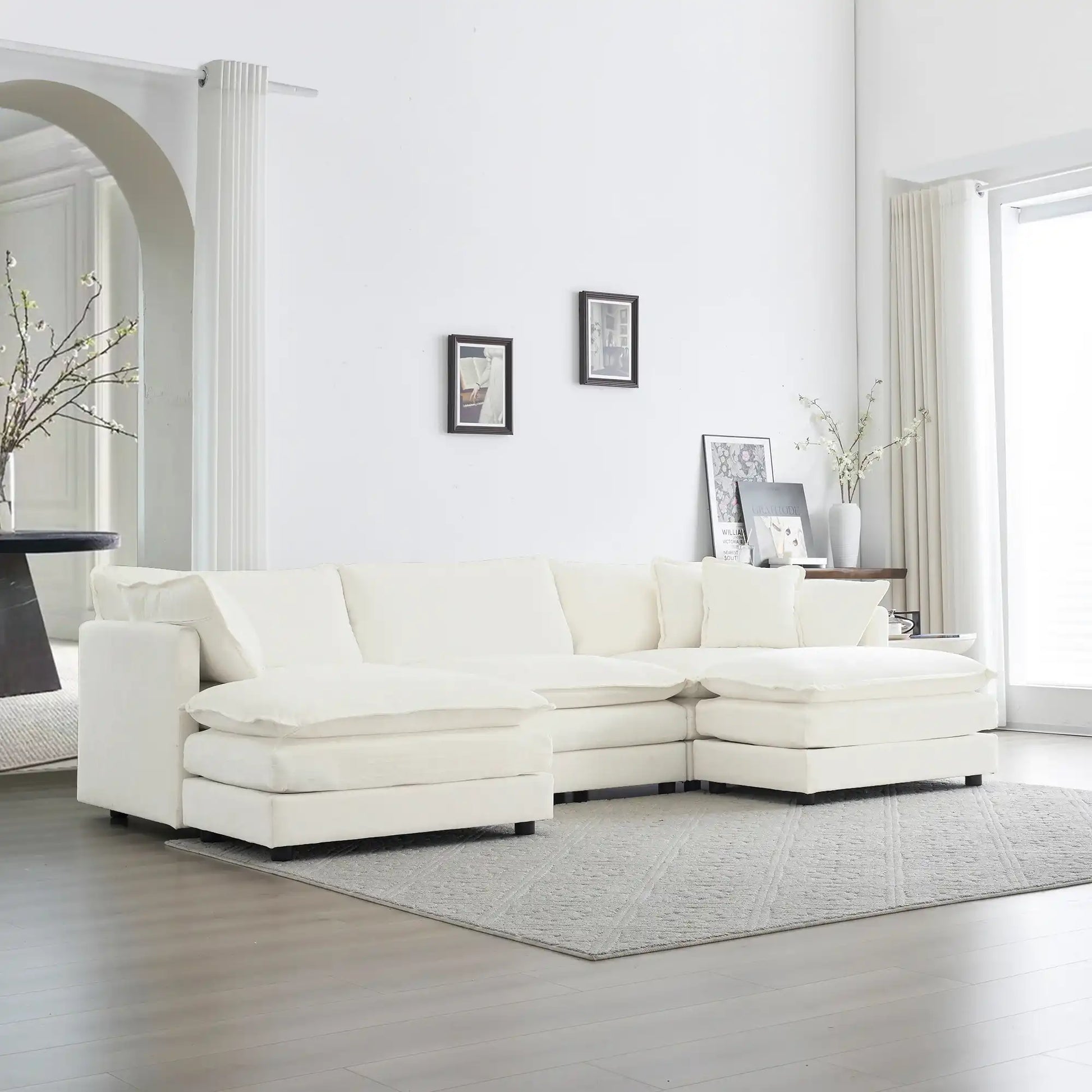 5-Seater U-Shaped Convertible Sofa with Reversible Footrest, Modern White - Best Buy Furniture