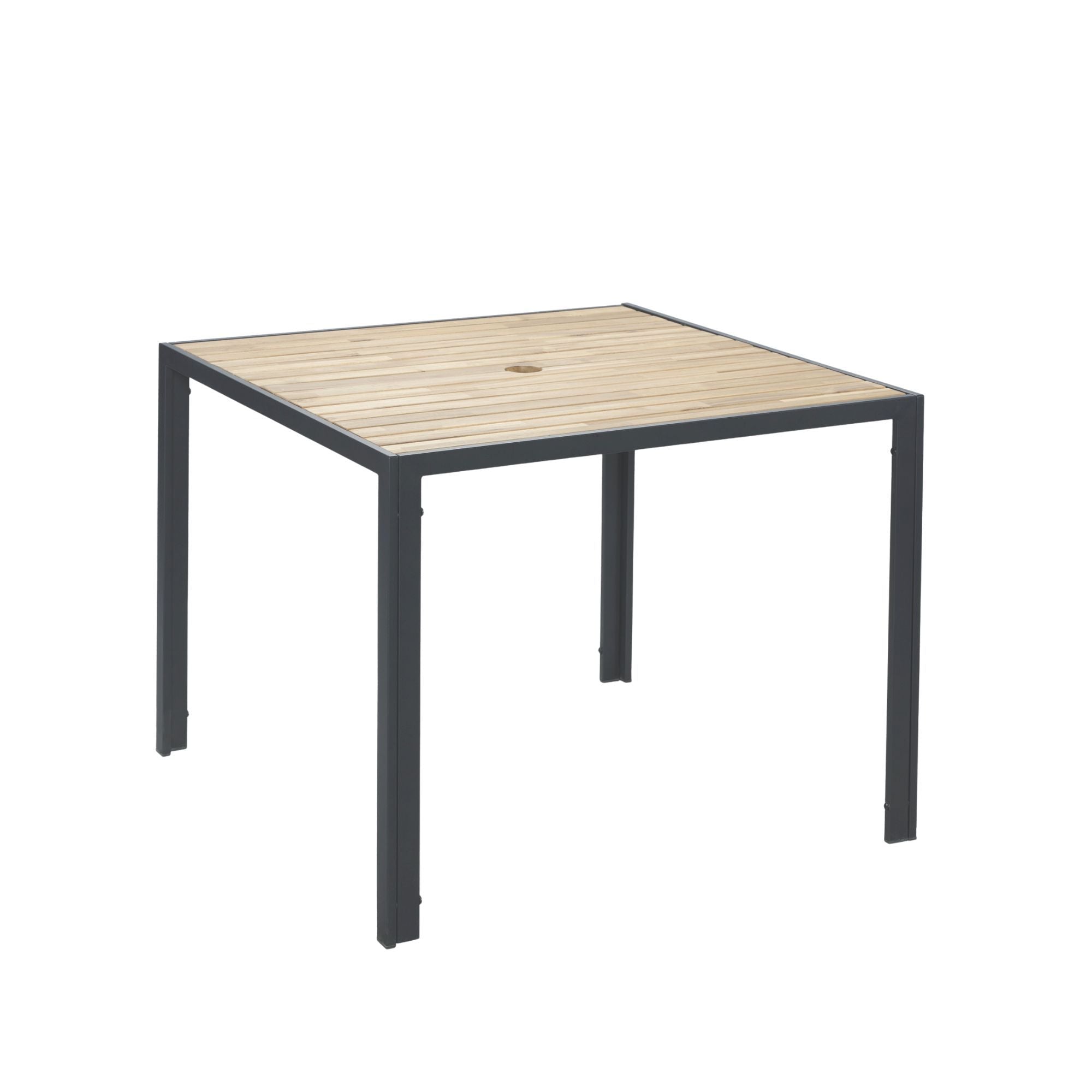 5 Piece Patio Dining Table Set, Acacia Wood Table Top With Umbrella Hole