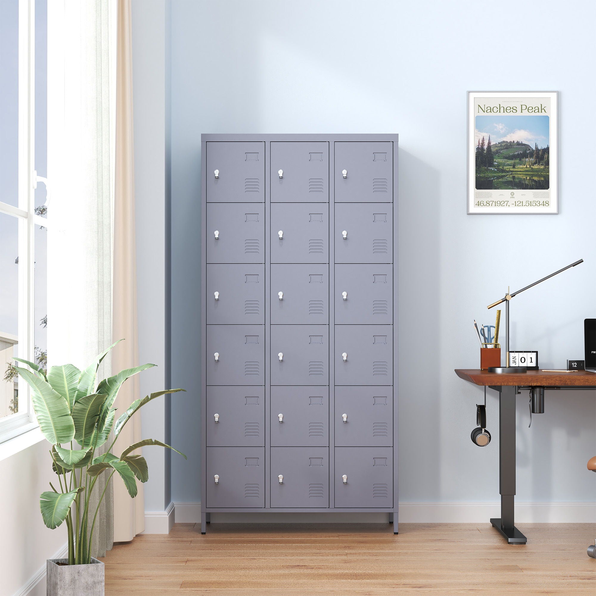Lockers 18 Door With Lock For Employees, Storage Cabinet For Home Gym Office School Garage - Gray