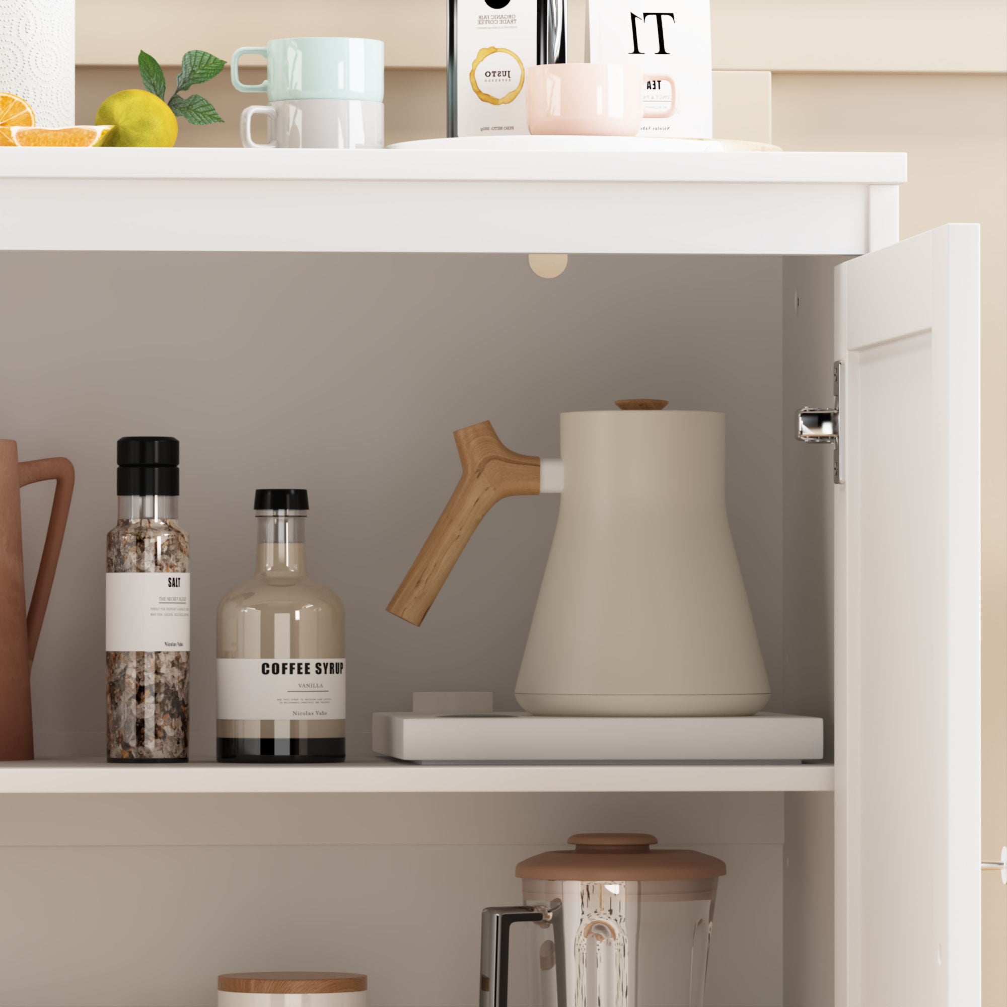 Kitchen Storage Cabinet With Double Doors, Adjustable Shelves, Sideboard Buffet For Dining Room - White