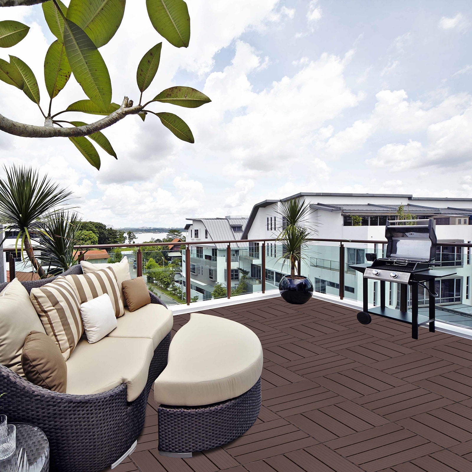 Plastic Interlocking Deck Tiles, Waterproof All Weather Use