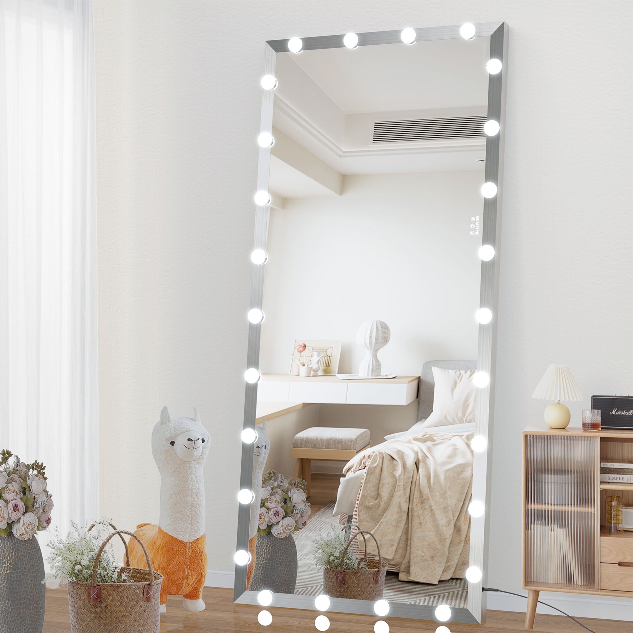 Full Length Mirror With Lights Full Body Vanity Mirror With 3 Color Modes Lighted Standing Floor Mirror For Dressing Room Bedroom Wall Mounted Touch Control