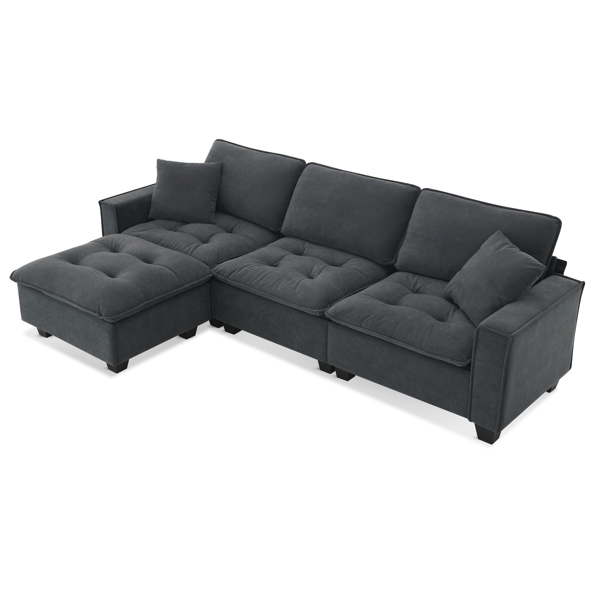 Modern Convertible Sectional L Shaped Reversible Couch Set With Free Pillows 4 Seat Suede Sleeper Sofa With Ottoman