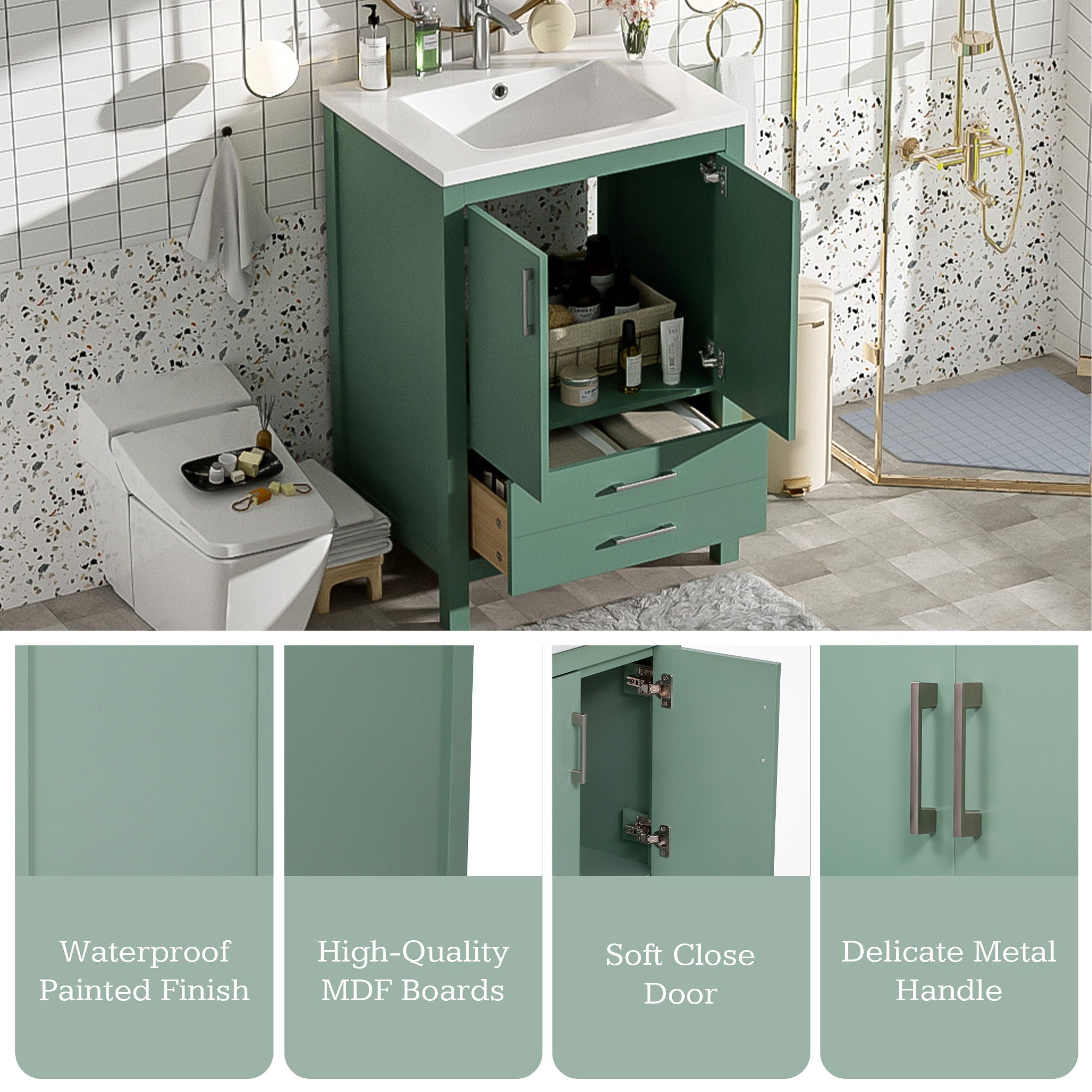 Bathroom Vanity With Sink Combo, Freestanding Storage Cabinet, Soft Closing Doors